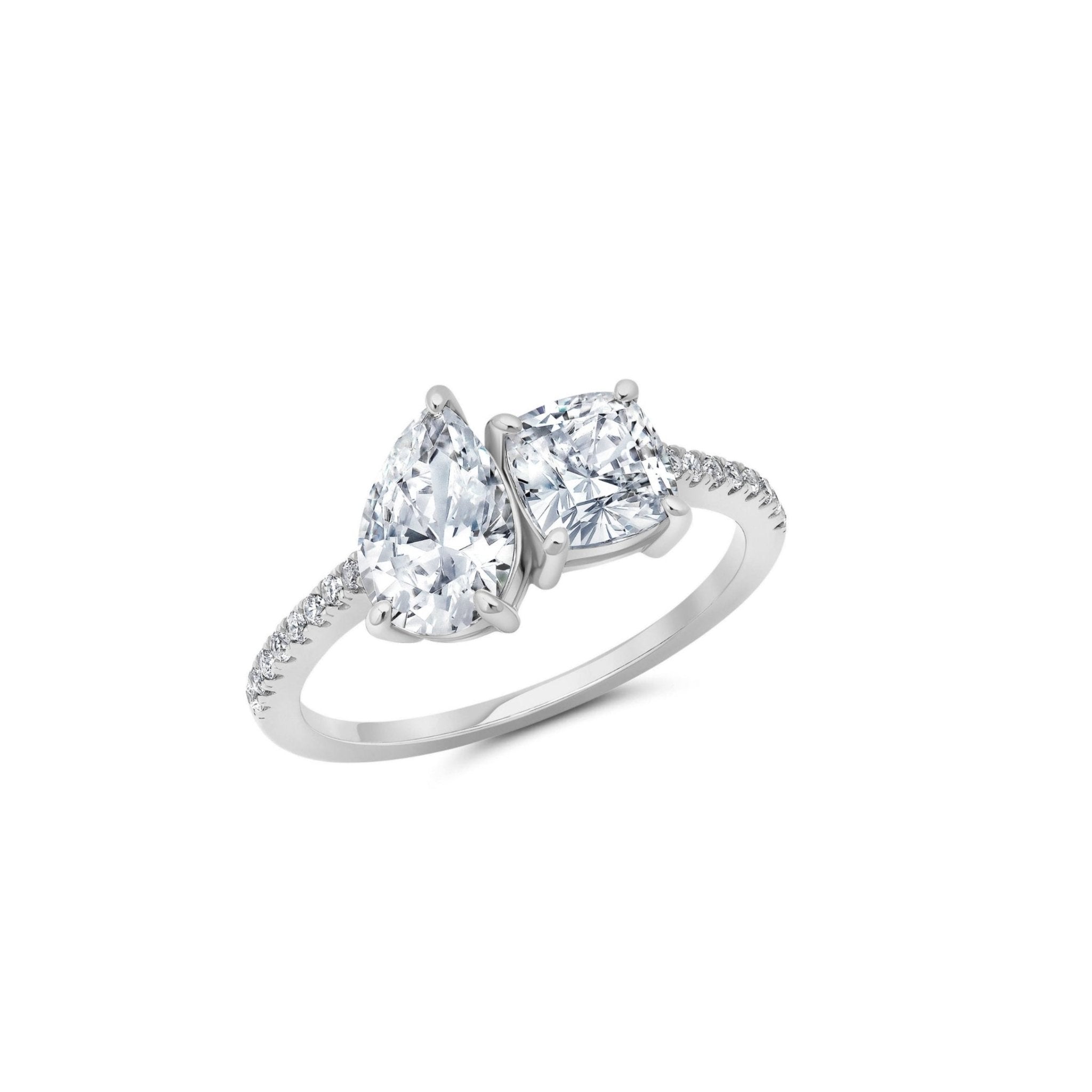 Evermore Toi - et - Moi Pear and Cushion Ring Finished in Platinum - CRISLU