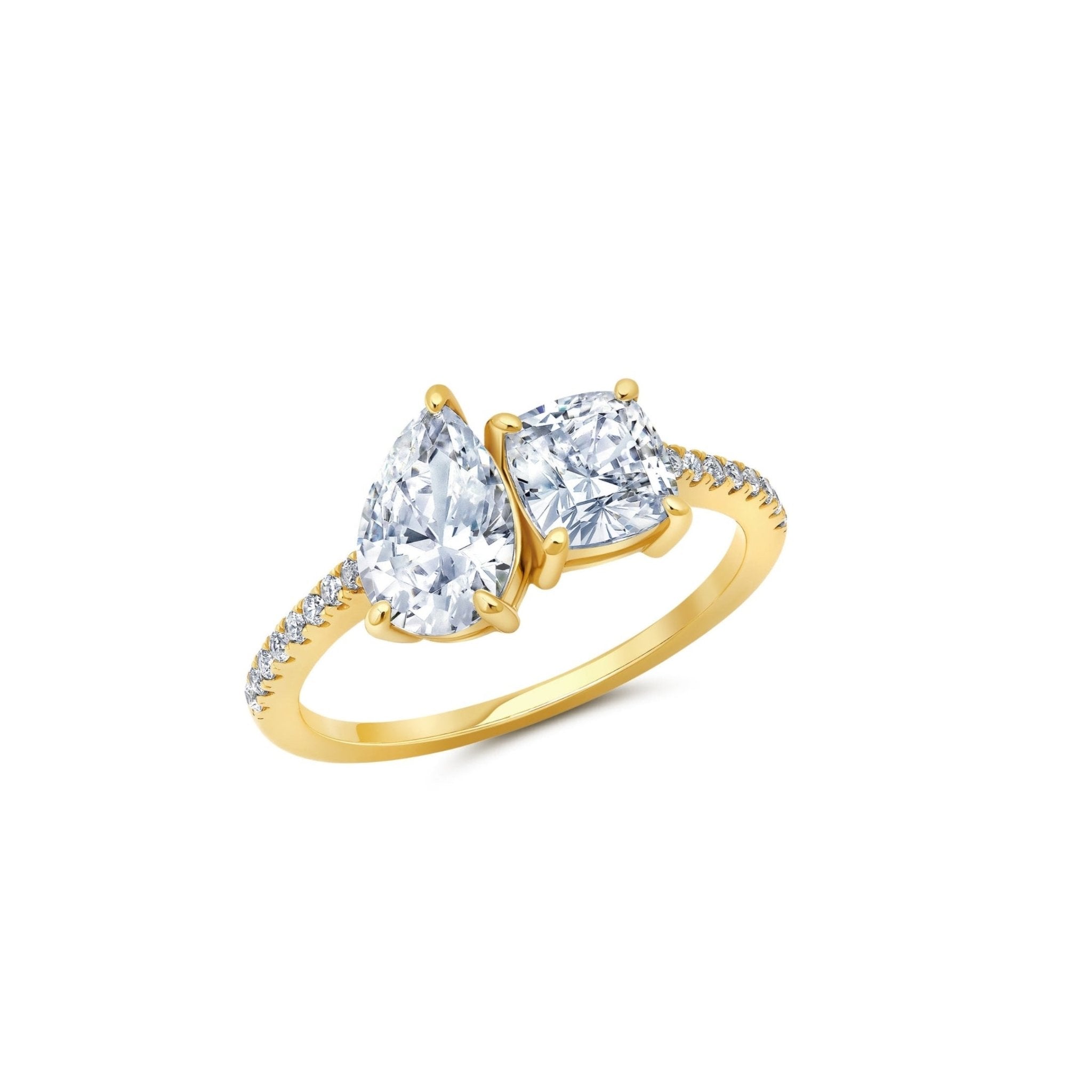 Evermore Toi - et - Moi Pear and Cusion Ring Finished in Gold - CRISLU