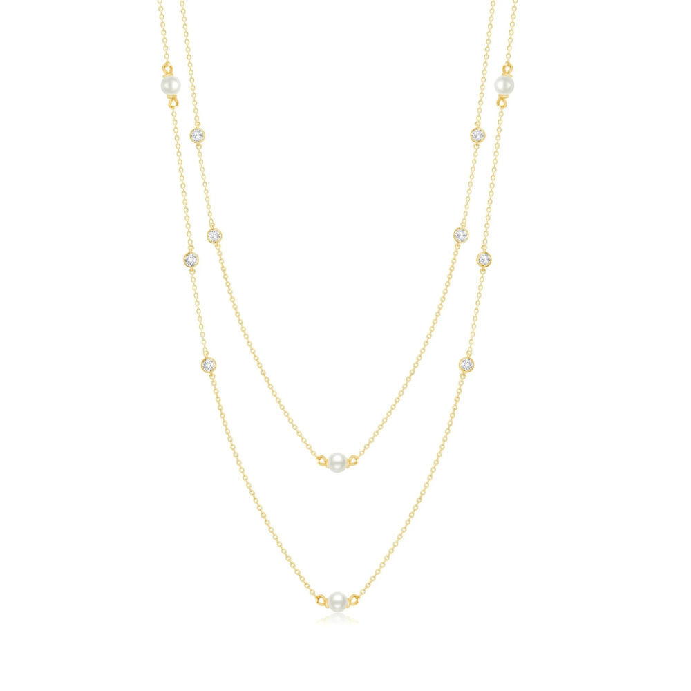 Genuine Double Layered Pearl Necklace Finished in 18kt Yellow Gold - CRISLU