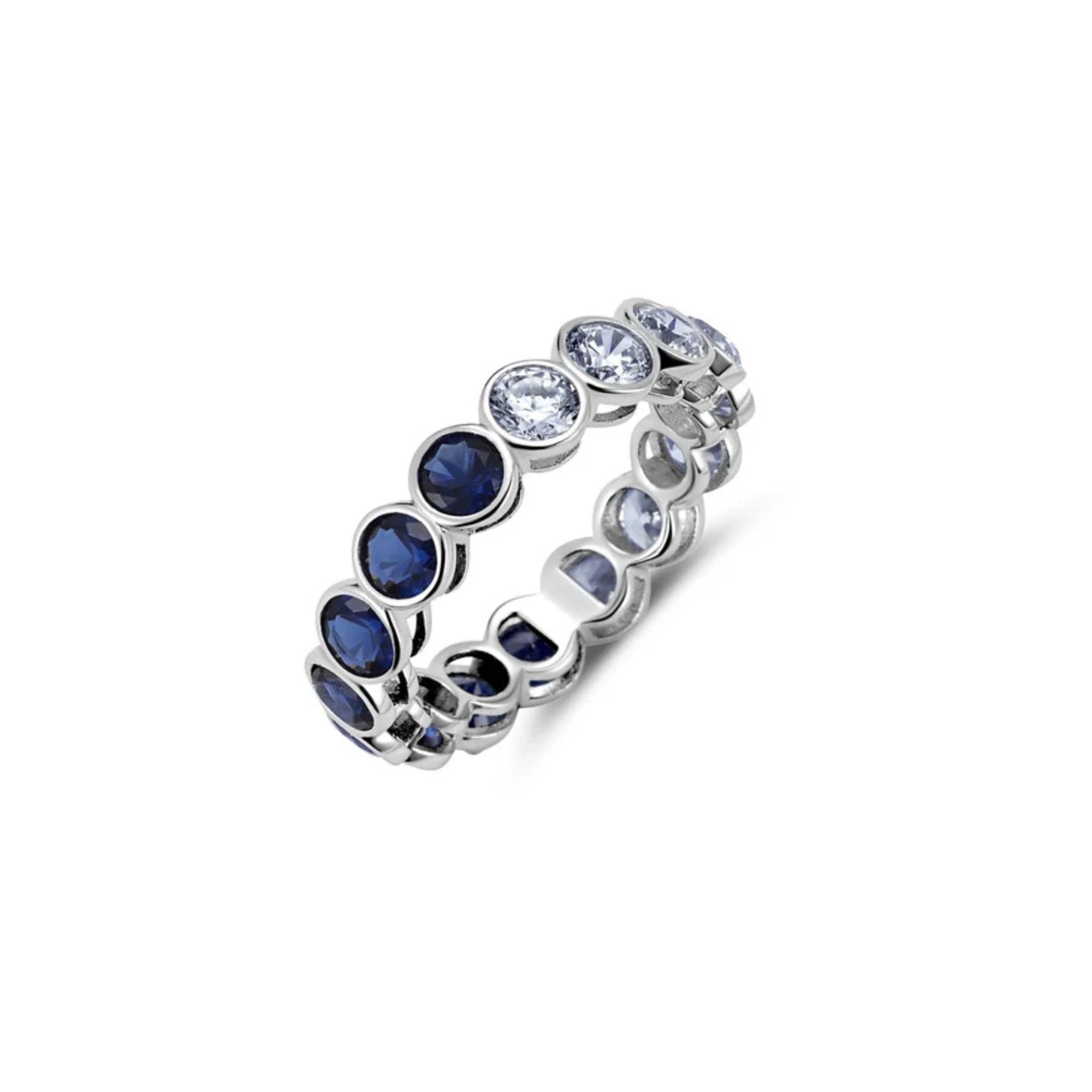 Large Sapphire Bezel Eternity Band Finished in Pure Platinum - CRISLU