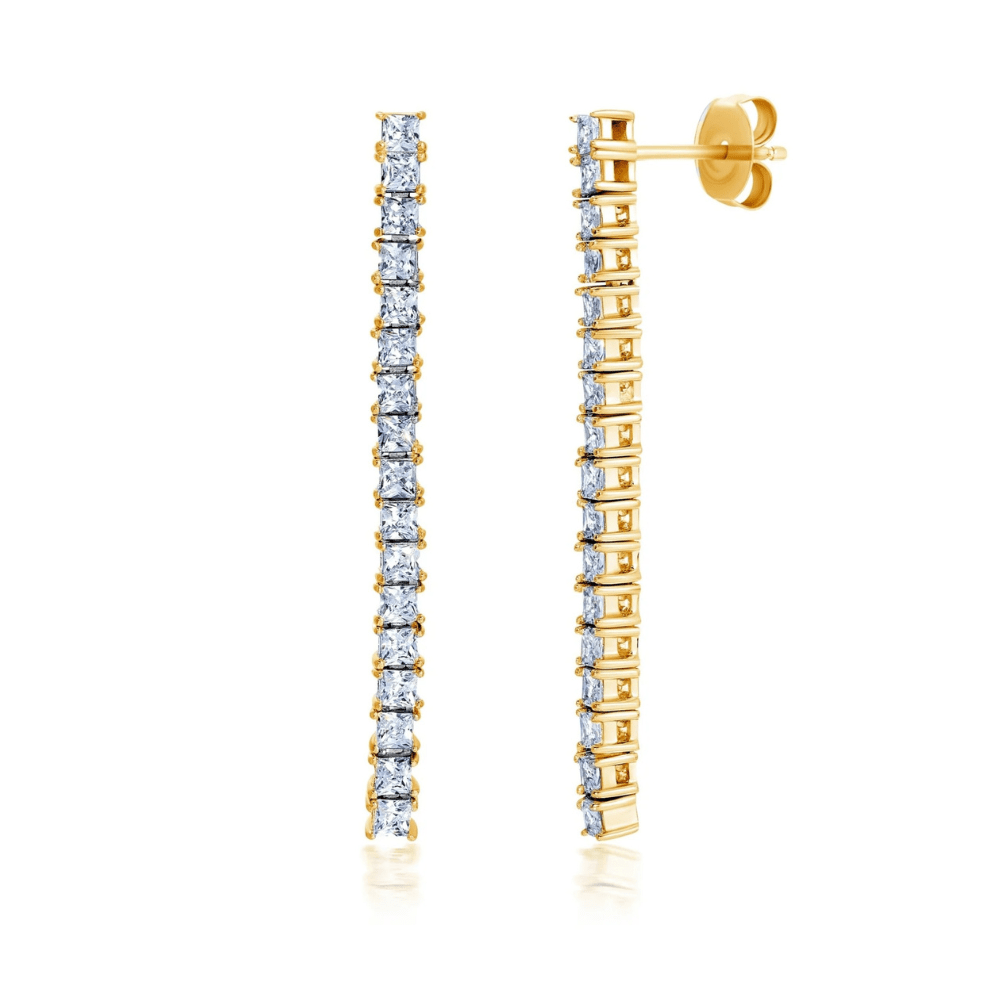 Linear Earring with 2mm Round Stones - CRISLU