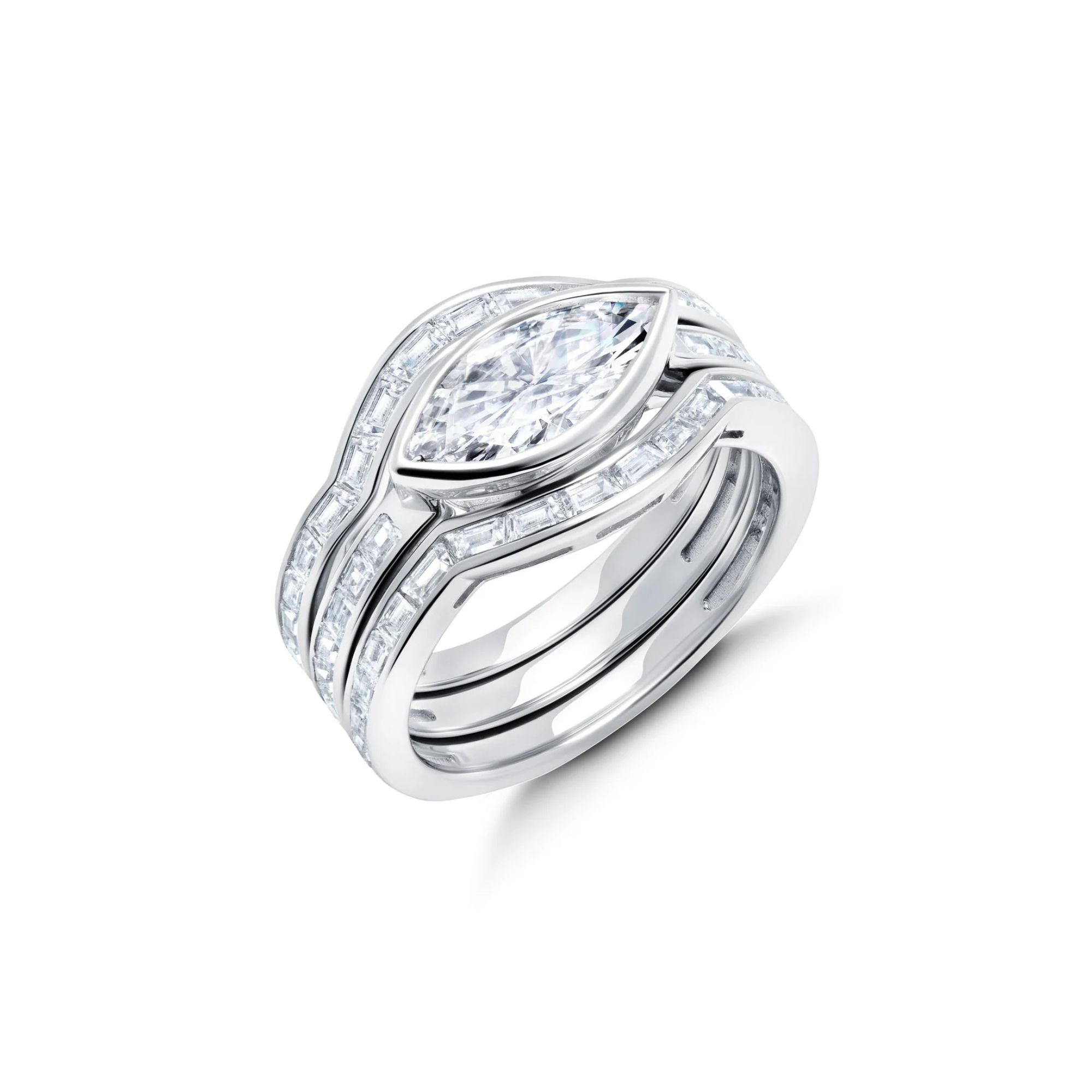 Marquise Solitaire Band Ring Set in Platinum - CRISLU