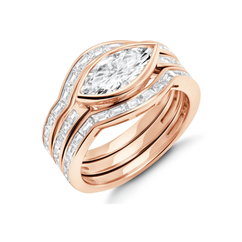 Marquise Solitaire Band Ring Set in Rose Gold - CRISLU