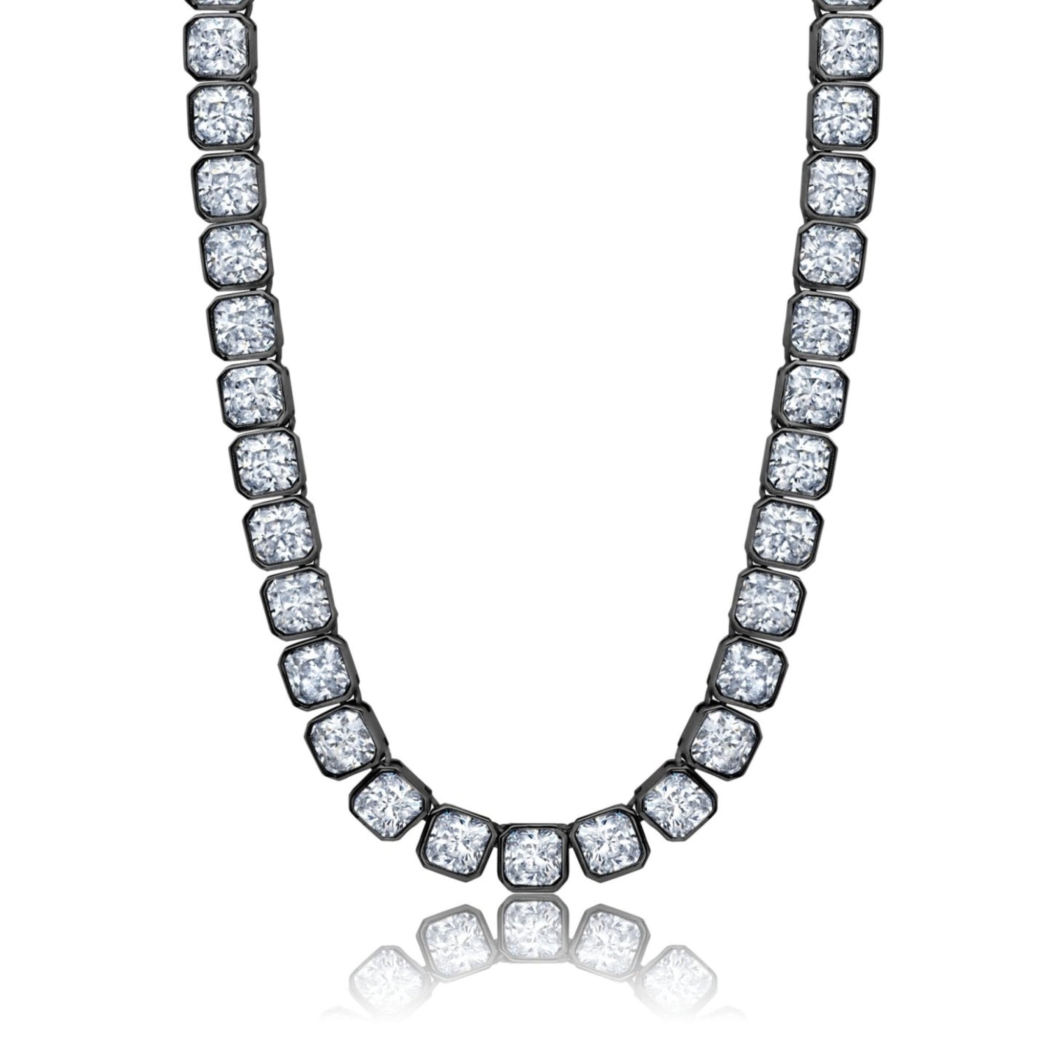 Mens Asscher Cut 20" Necklace Finished in Black Rhodium - CRISLU
