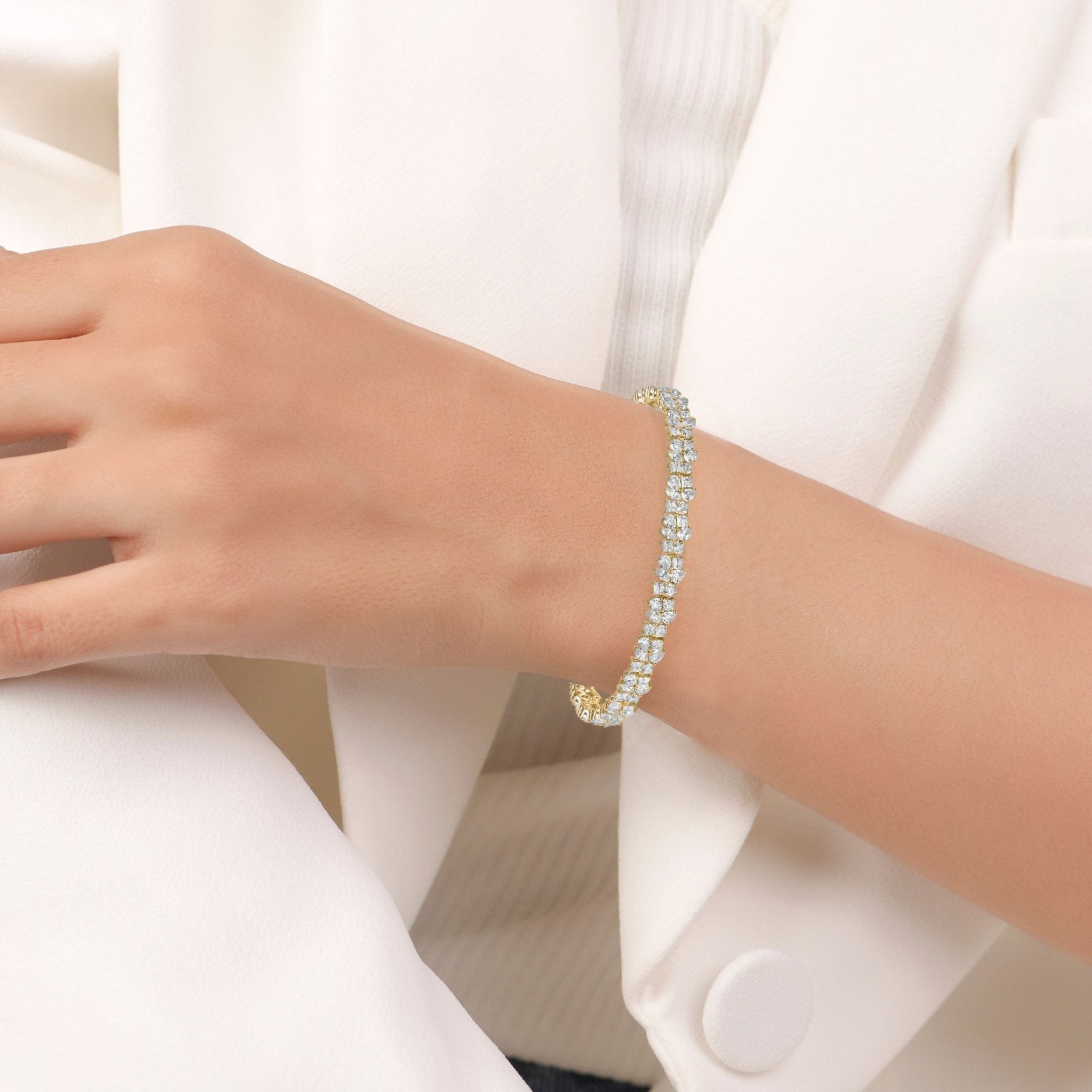 Multi Cluster Tennis Bracelet Finished in Gold - CRISLU