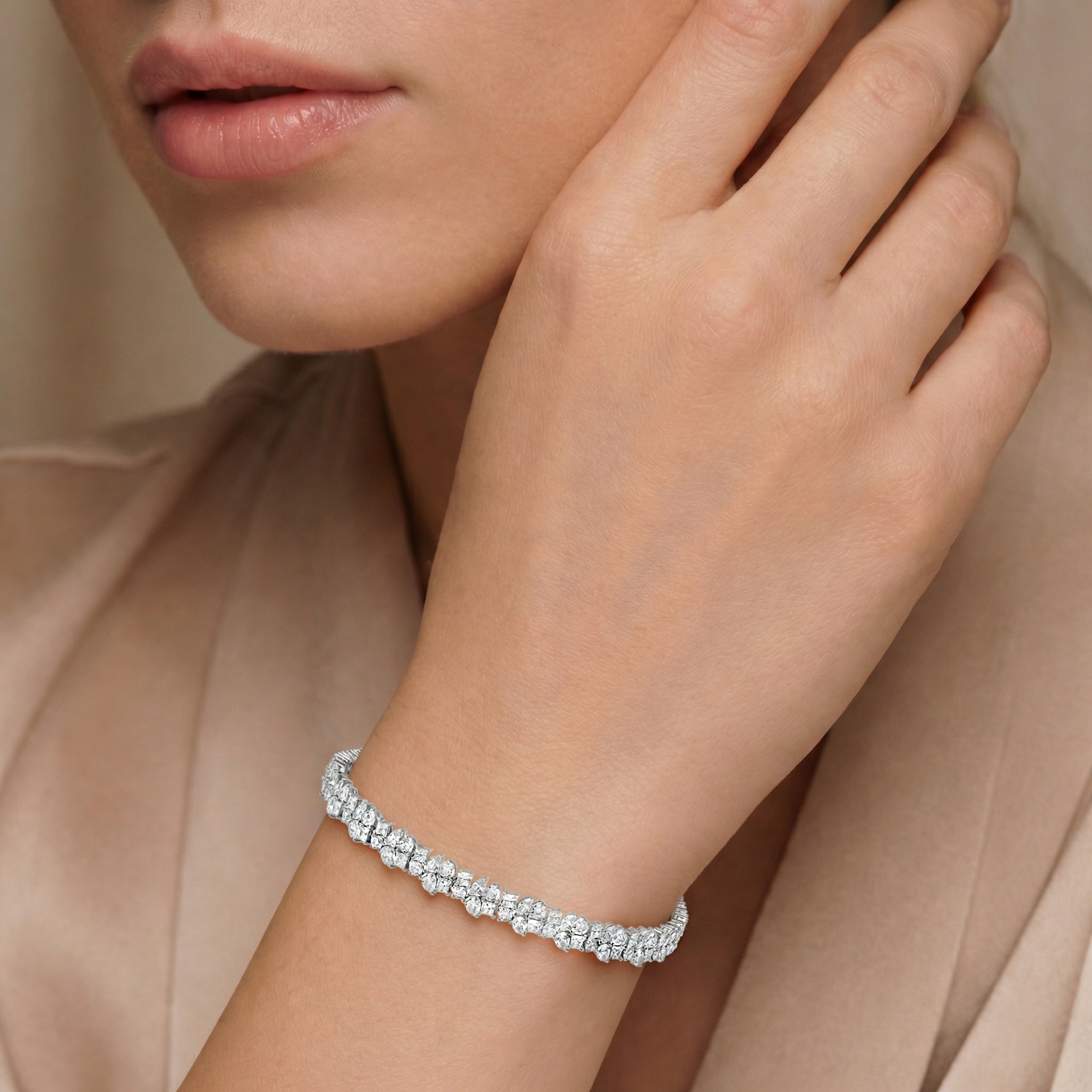 Multi Cluster Tennis Bracelet Finished in Platinum - CRISLU