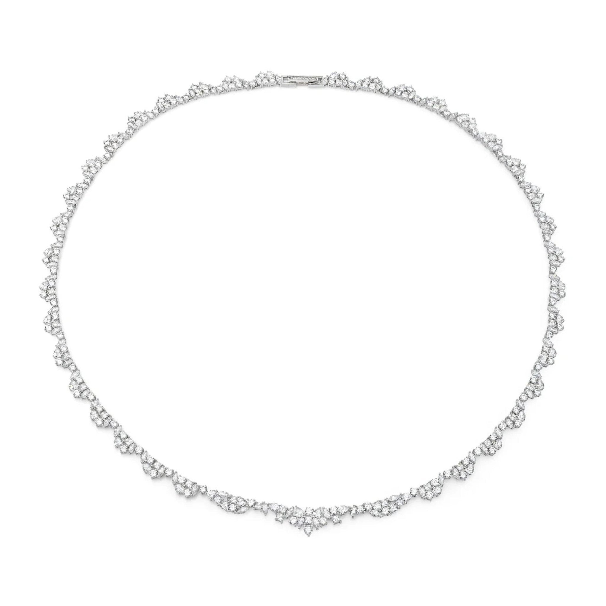 Multi Cluster Tennis Necklace Finished in Pure Platinum - CRISLU