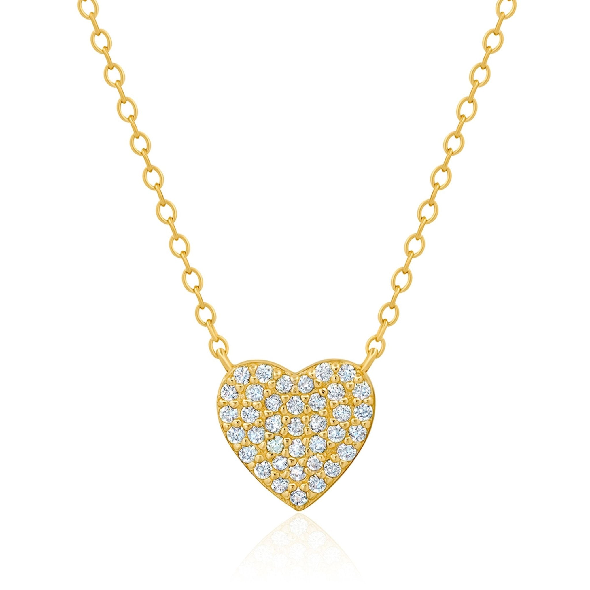 Multicut Pave Heart Necklace Finished in Gold - CRISLU