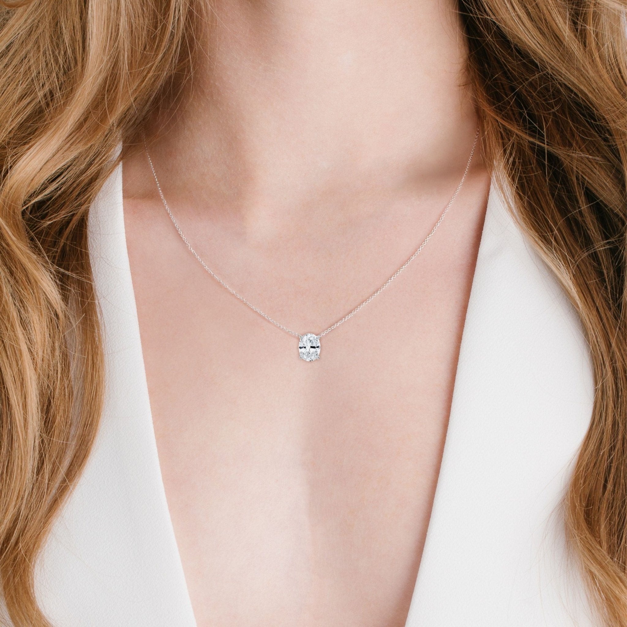 Oval Cut Solitaire Necklace Finished in Platinum - CRISLU
