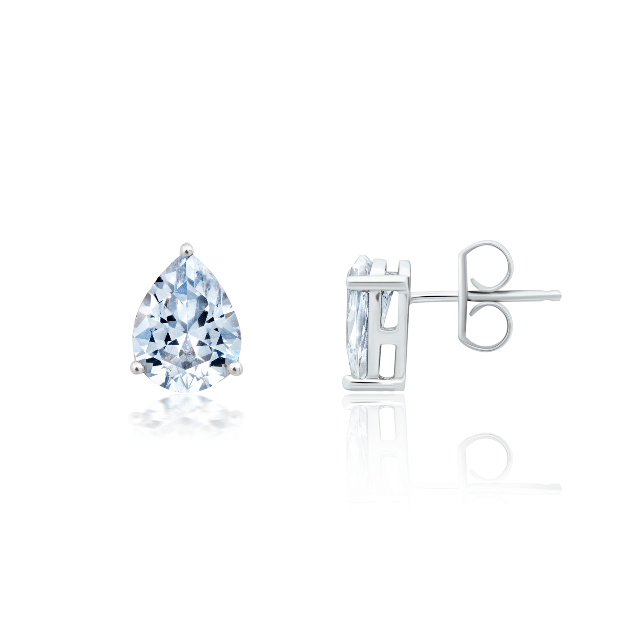 Pear Cut Solitaire Post Earrings Finished in Platinum - CRISLU