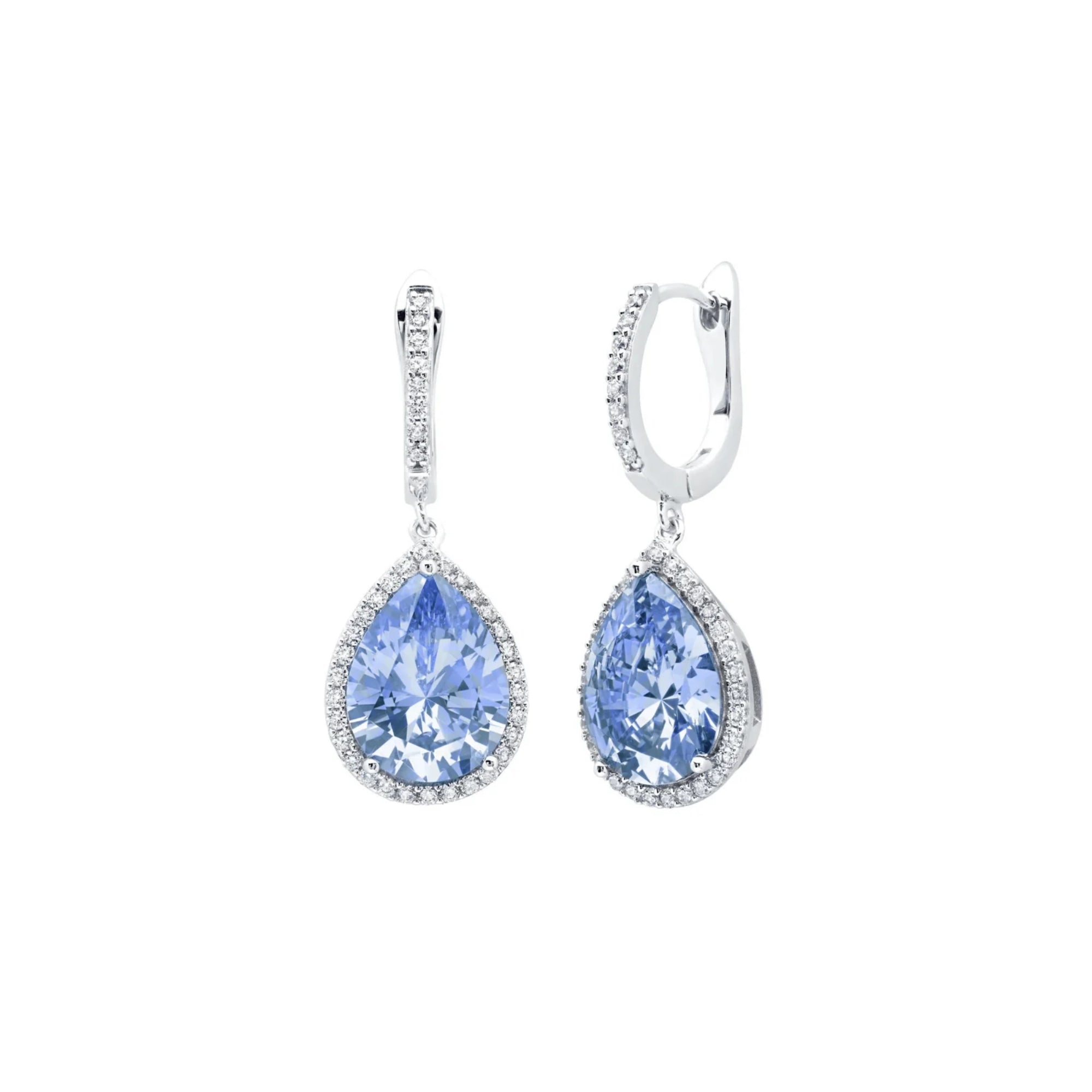 Pear Drop Blue Quartz Earrings Finished in Pure Platinum - CRISLU