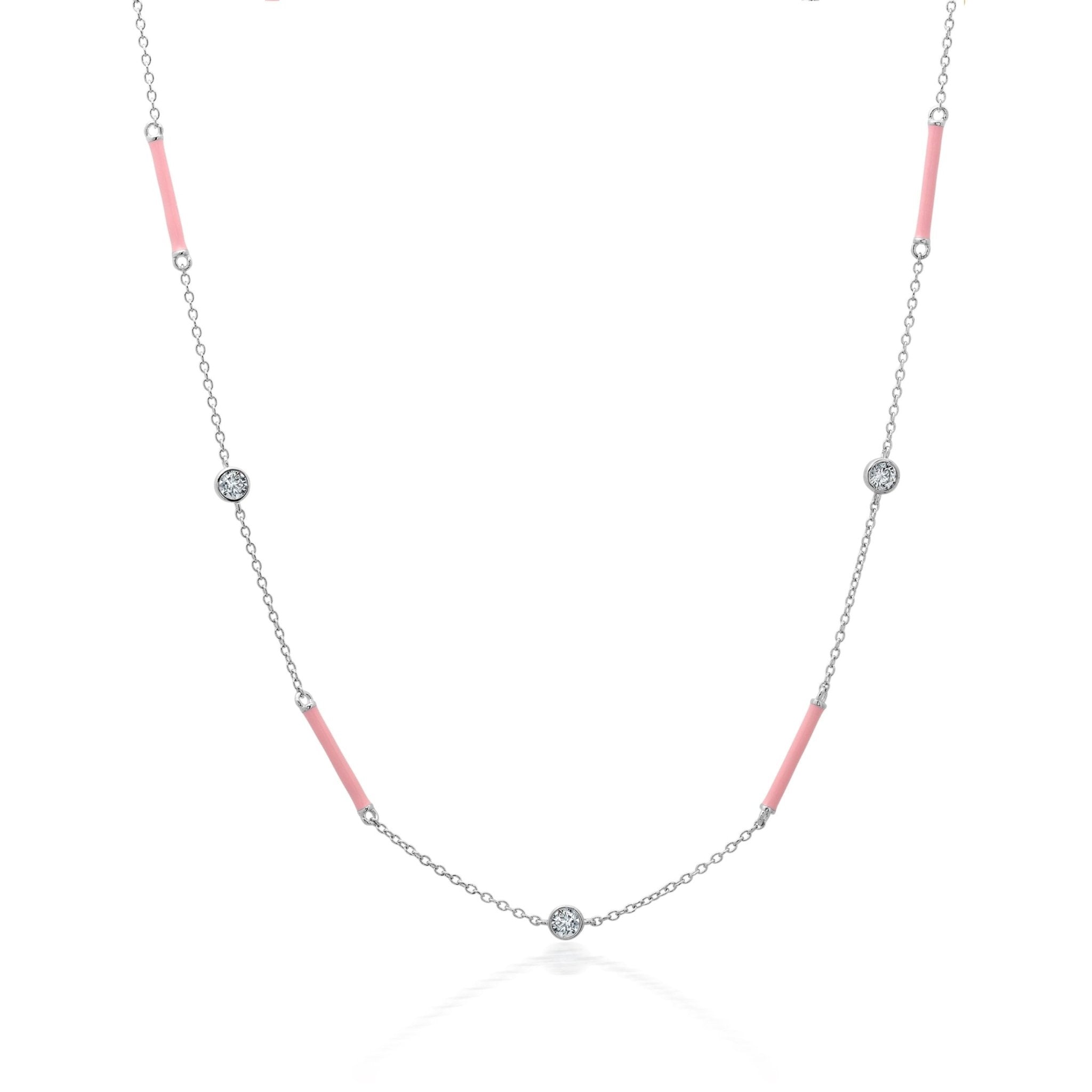 Pink Enamel 16" Station Necklace Finished in Platinum - CRISLU