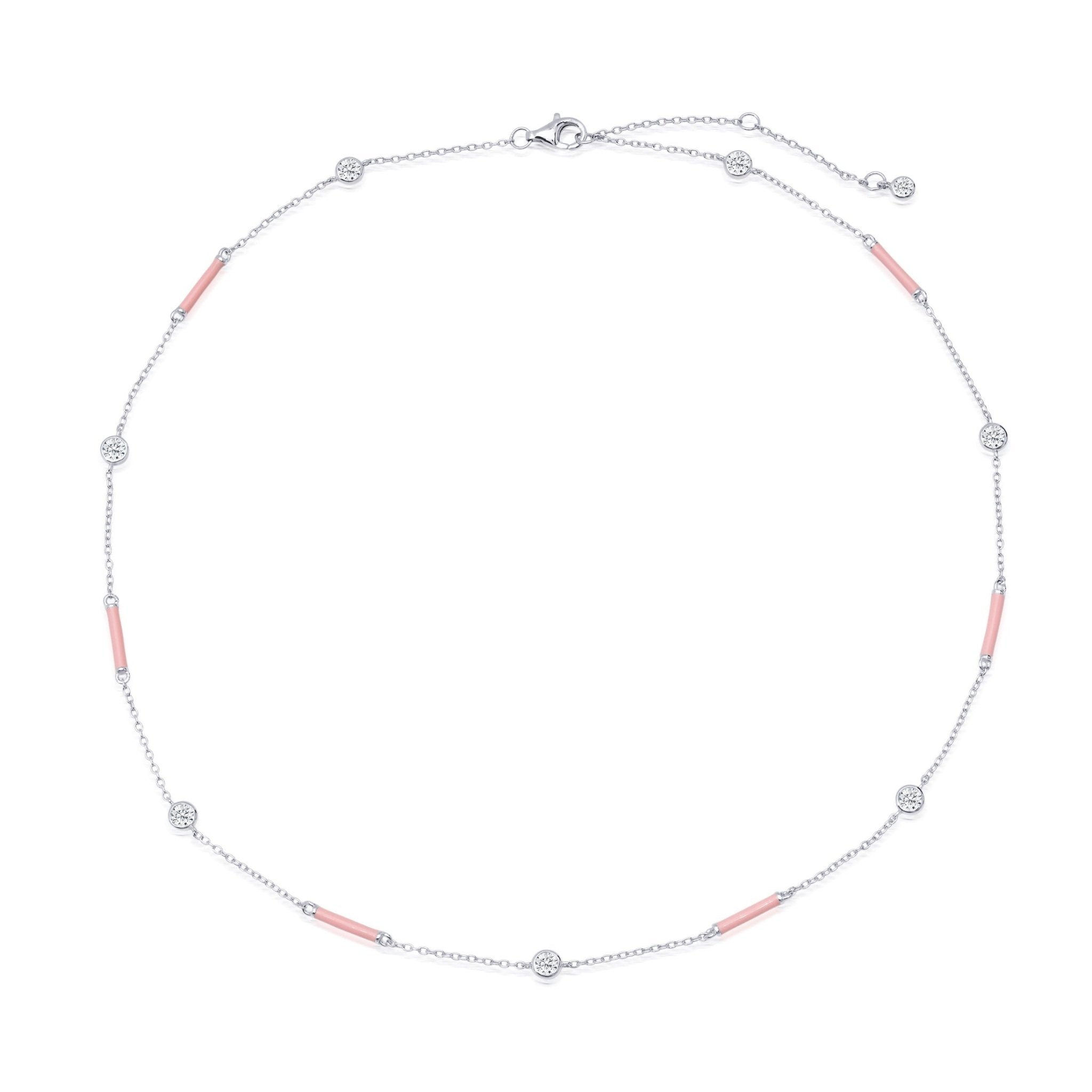 Pink Enamel 16" Station Necklace Finished in Platinum - CRISLU