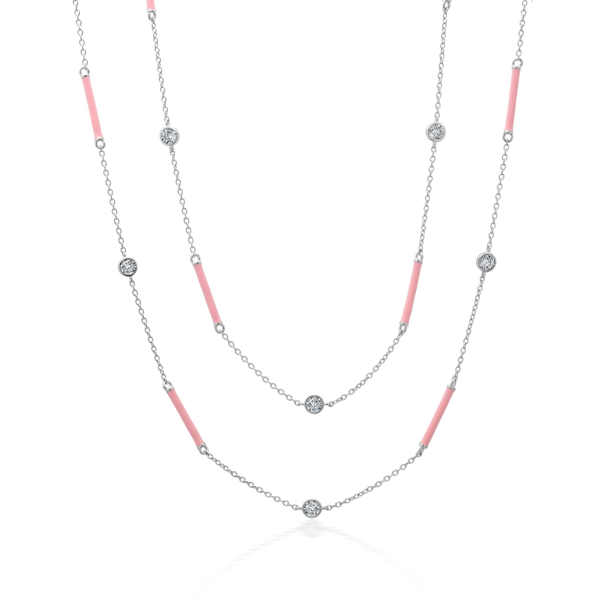 Pink Enamel 36" Station Necklace Finished in Platinum - CRISLU