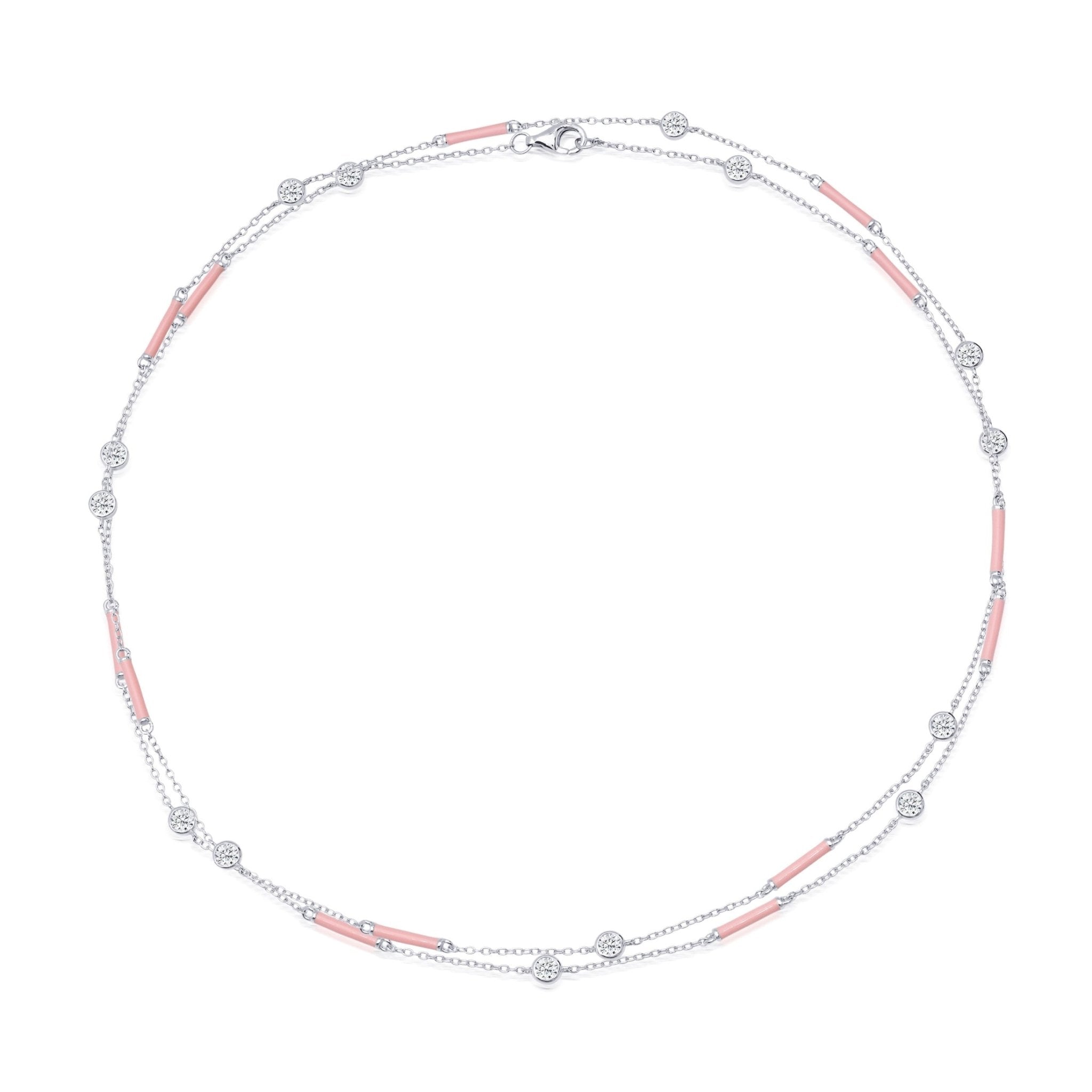 Pink Enamel 36" Station Necklace Finished in Platinum - CRISLU