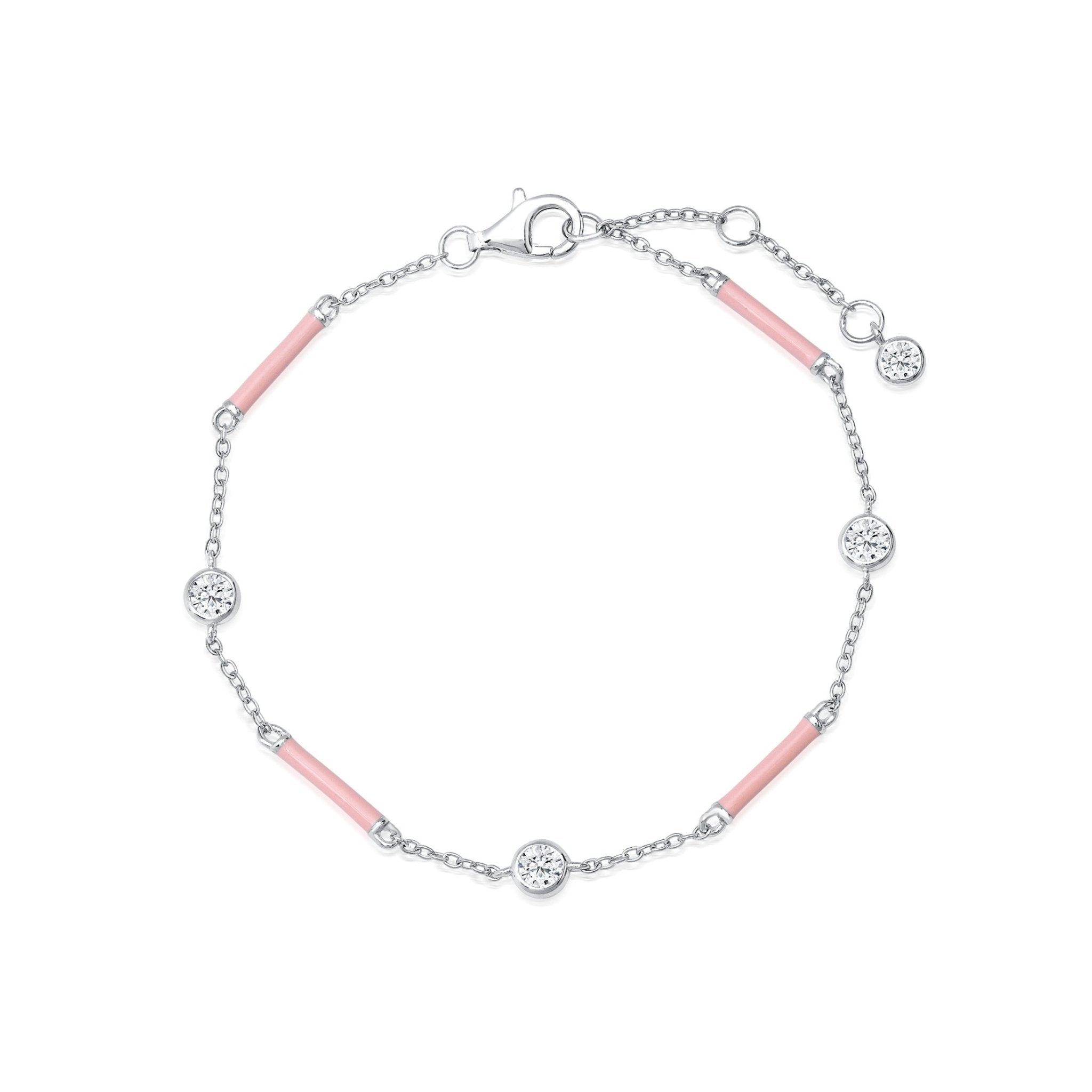 Pink Enamel Station Bracelet Finished in Platinum - CRISLU