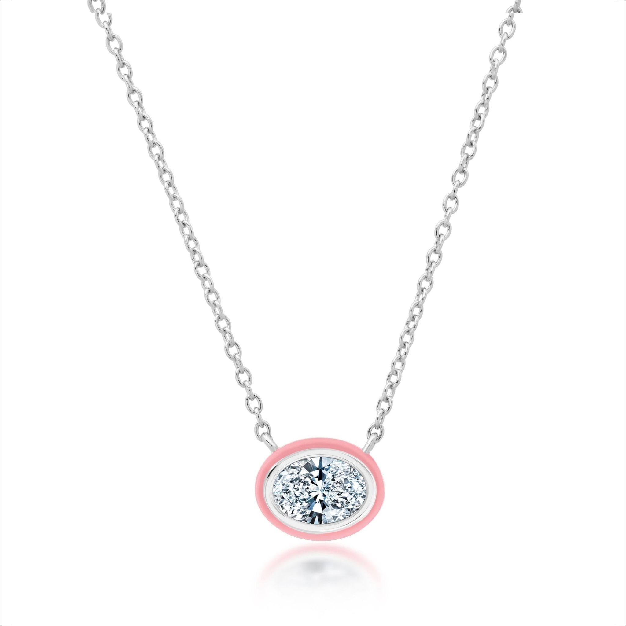 Pink & Platinum Oval Pendant Necklace Finished in Platinum - CRISLU