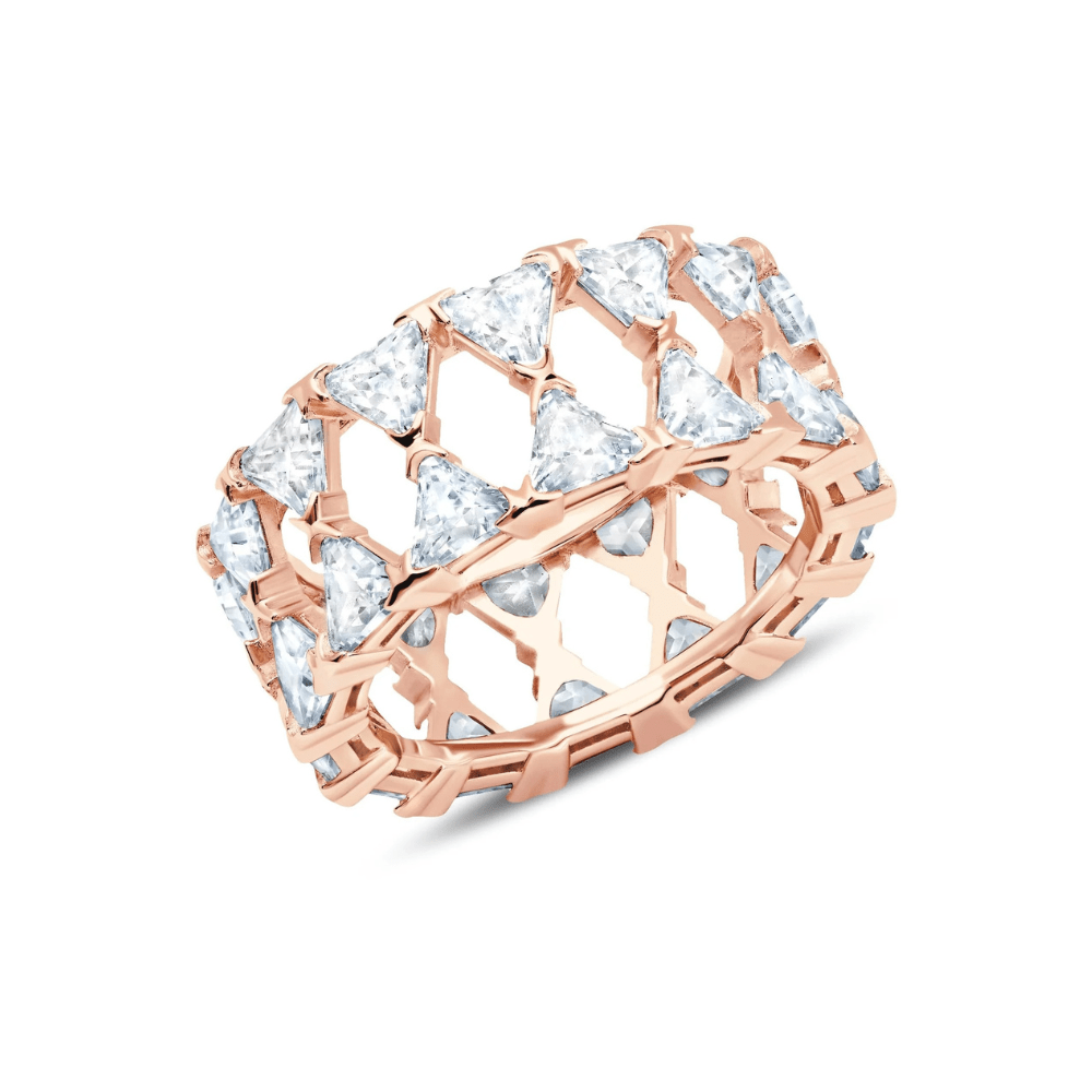 Posh Trillion Cubic Zirconia Eternity Ring Finished in 18kt Rose Gold - CRISLU