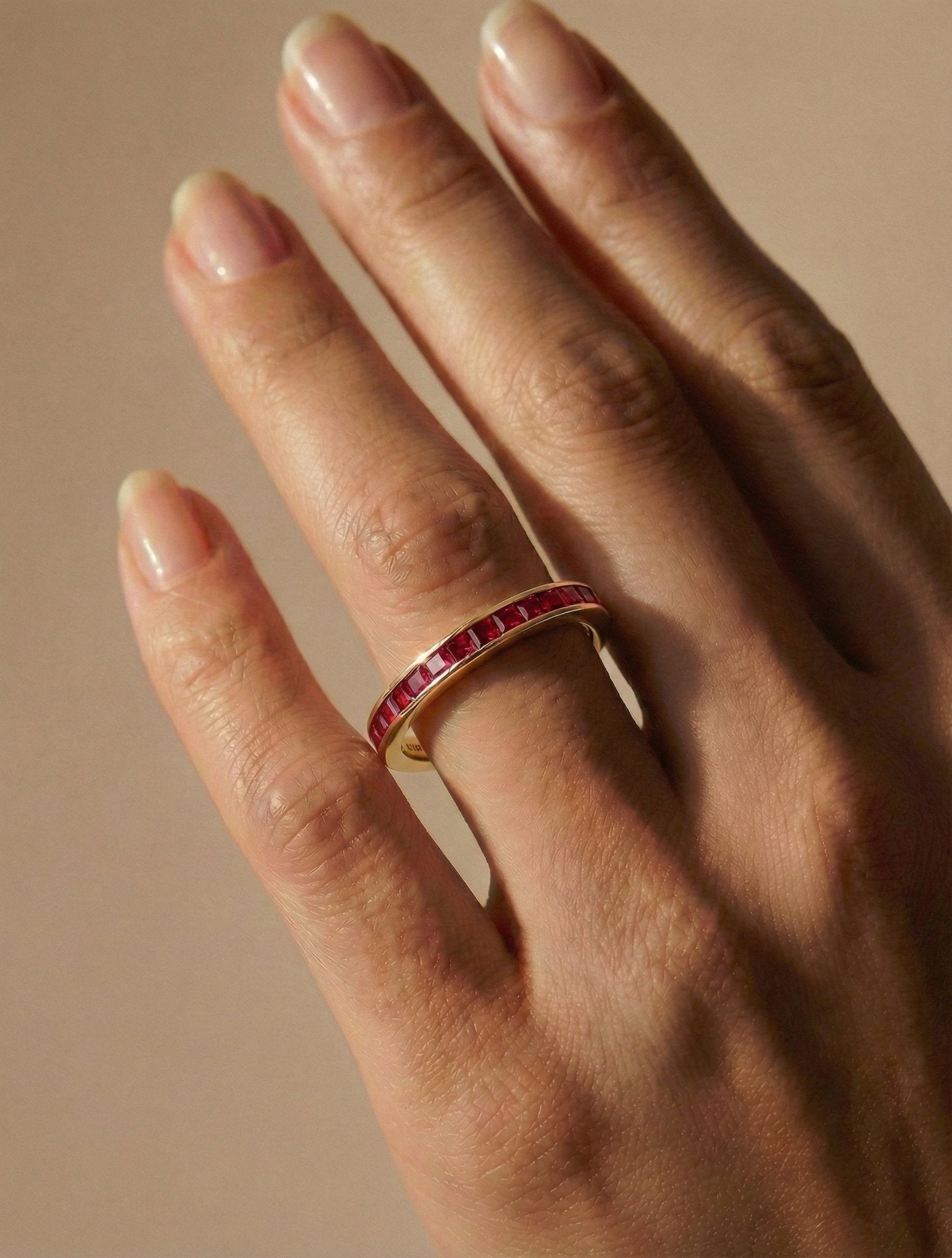 Princess Cut Ruby Color Eternity Band Ring - CRISLU