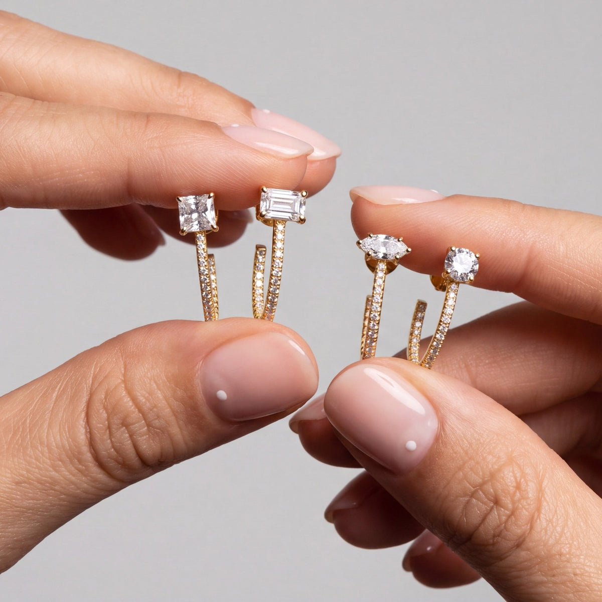 Promise Emerald Cut Half Huggie Earrings - CRISLU
