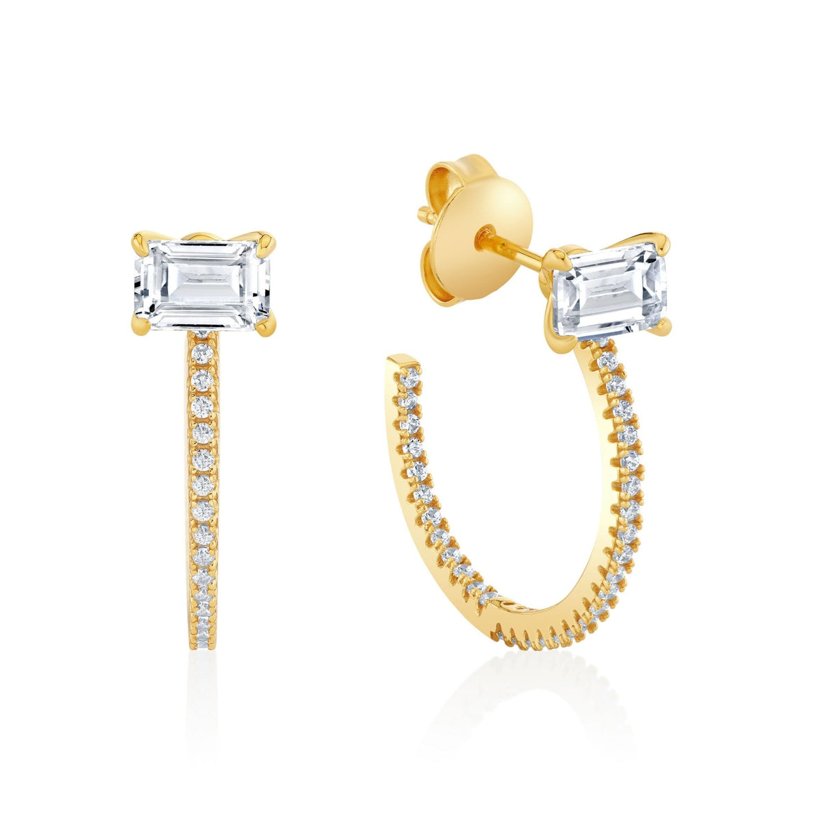 Promise Emerald Cut Half Huggie Earrings - CRISLU