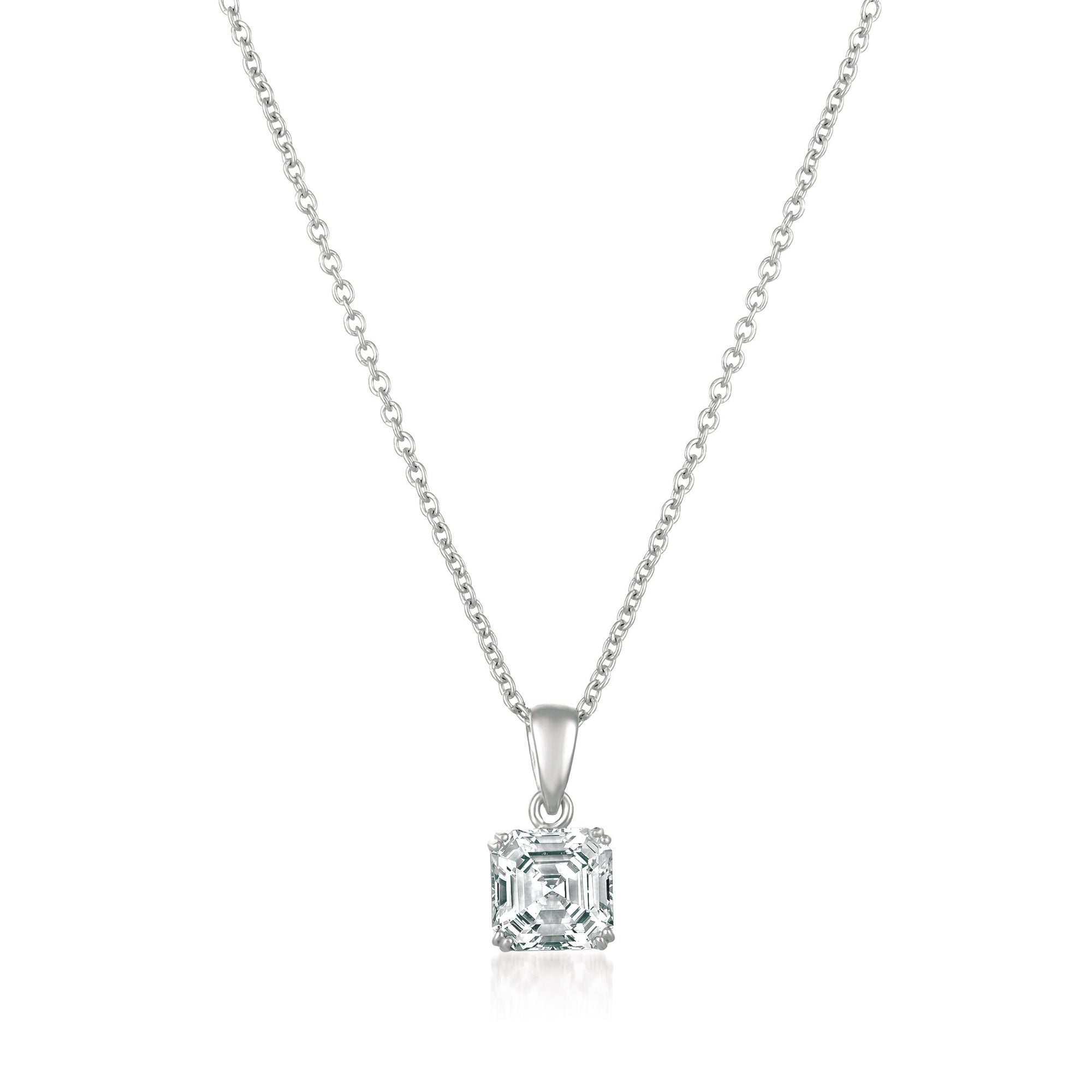 Royal Asscher Cut Pendant Necklace Finished in Platinum - CRISLU