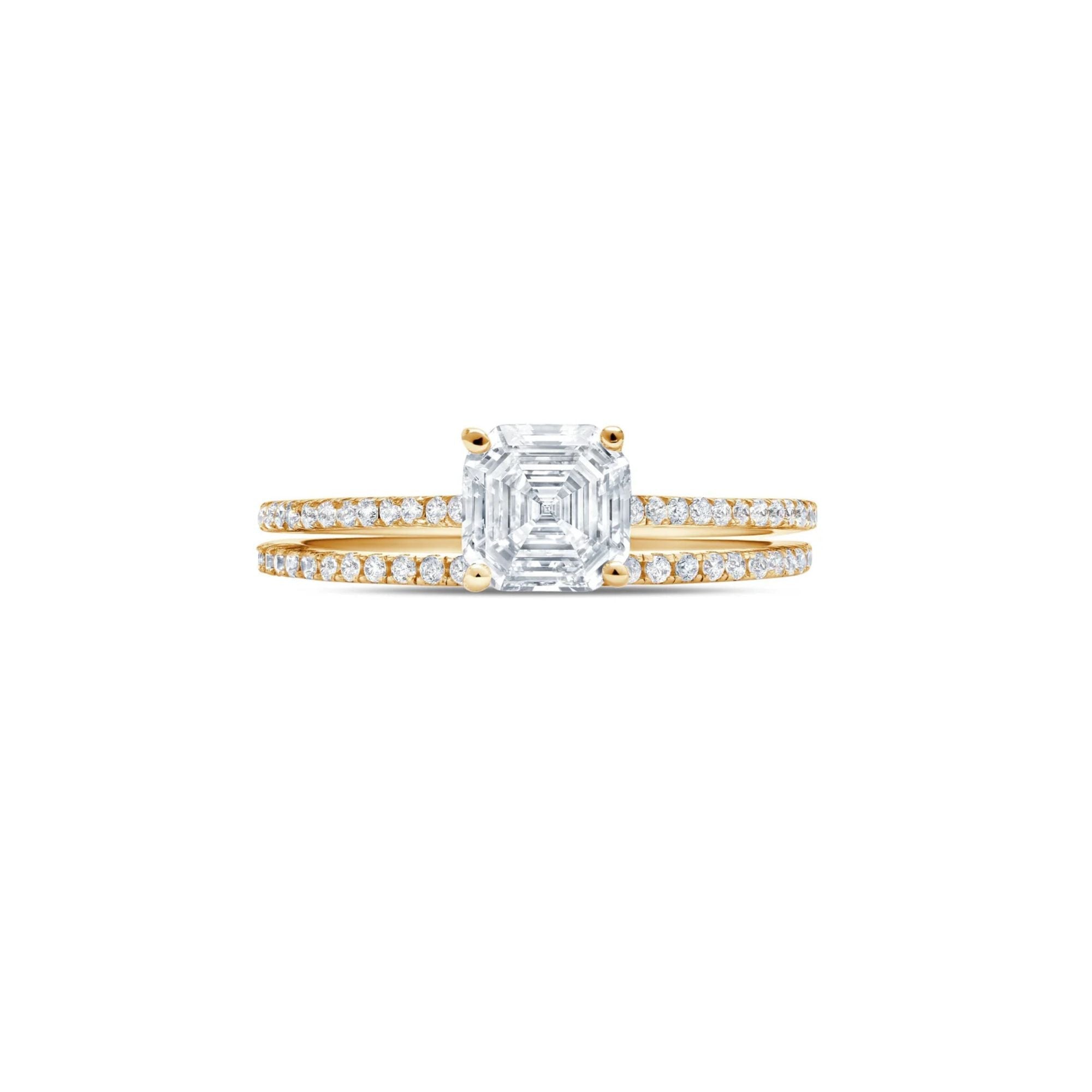 Small Royal Asscher Cut w/ Band Ring Set Finished in 18kt Yellow Gold - CRISLU