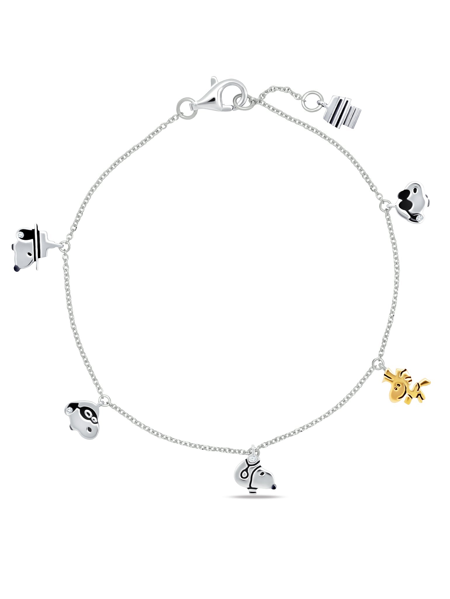 Snoopy & Woodstock Charm Bracelet in pure platinum - CRISLU