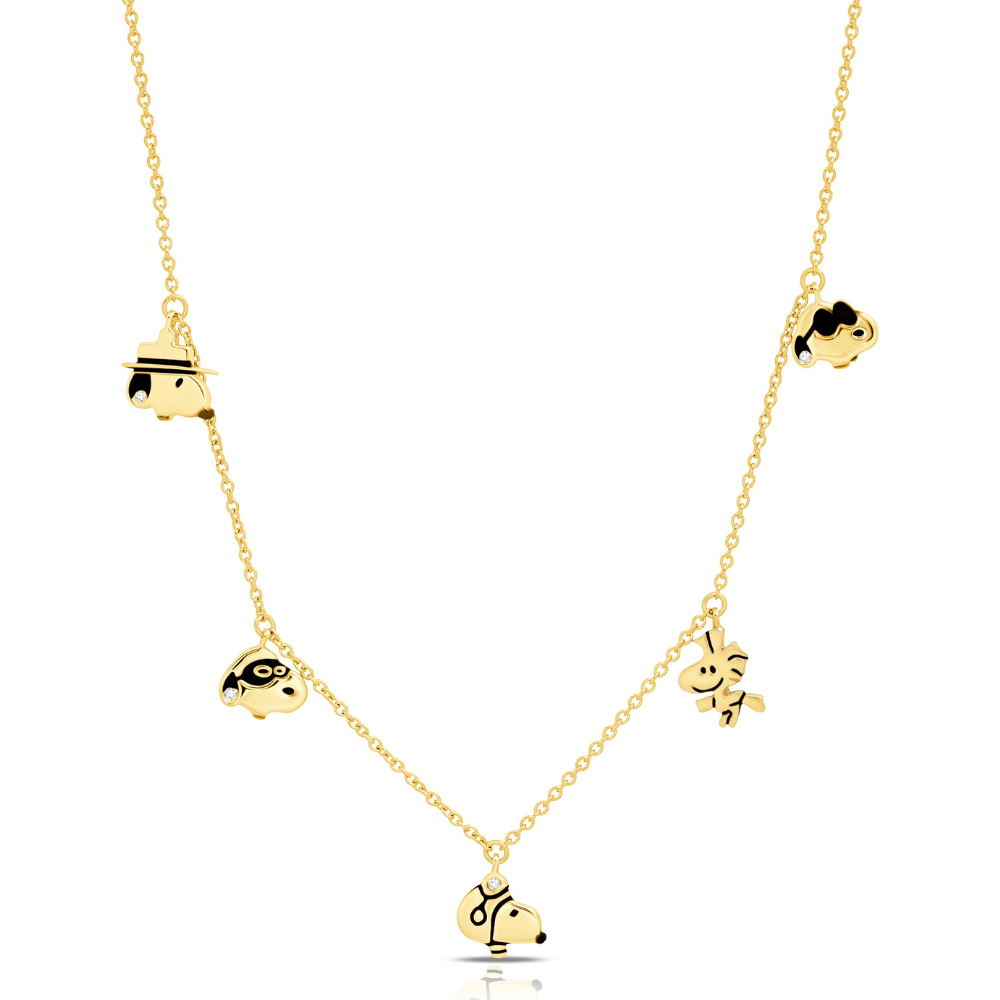 Snoopy & Woodstock Charm Necklace in 18kt Yellow Gold - CRISLU