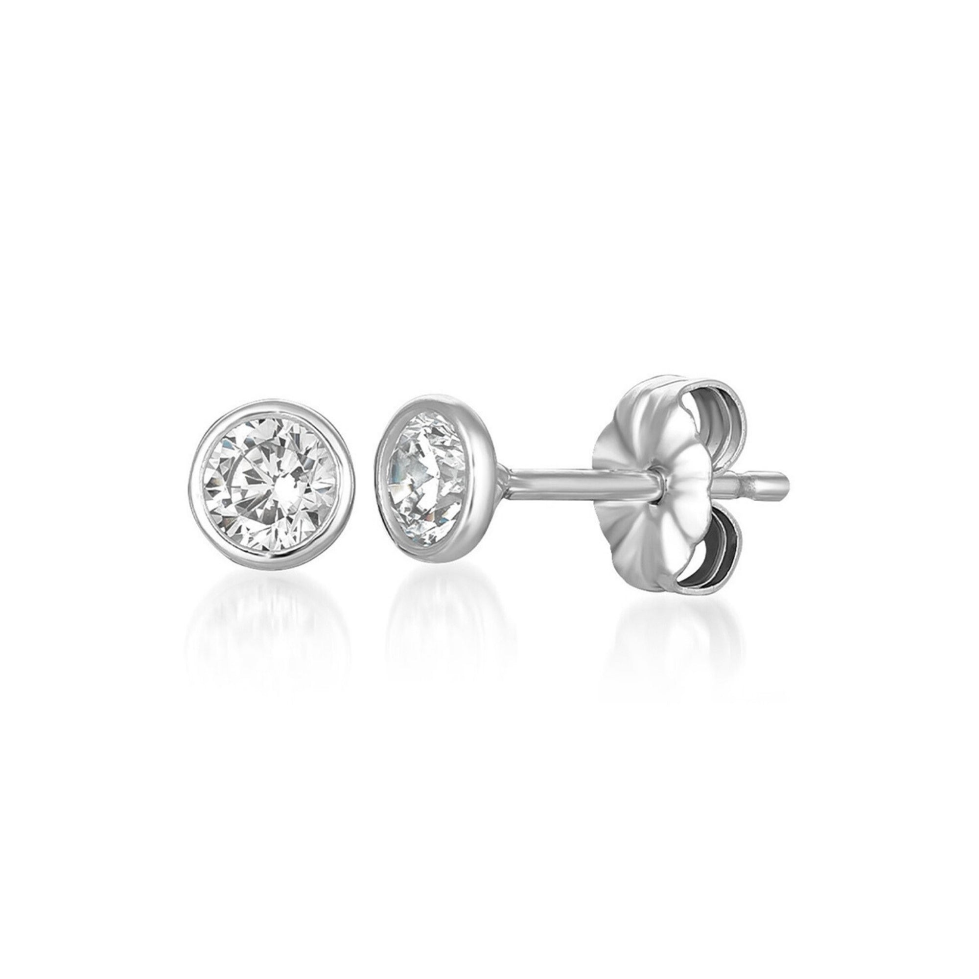Solitaire Bezel Set Earrings Finished in Platinum - CRISLU