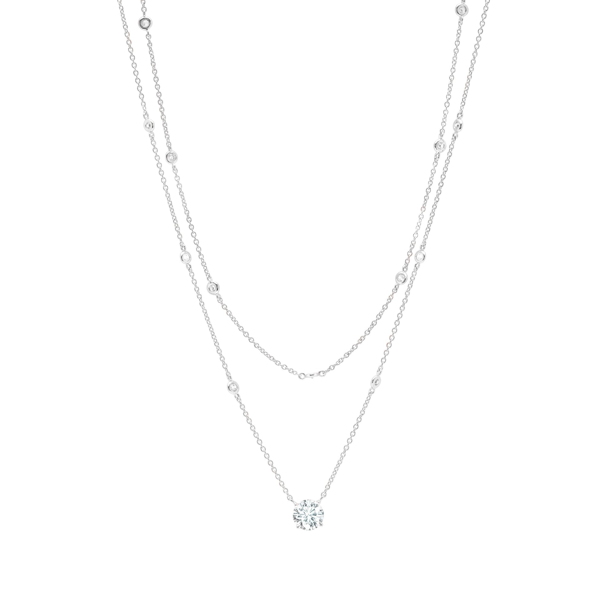 Solitaire Double Layered Necklace Finished in Platinum - CRISLU
