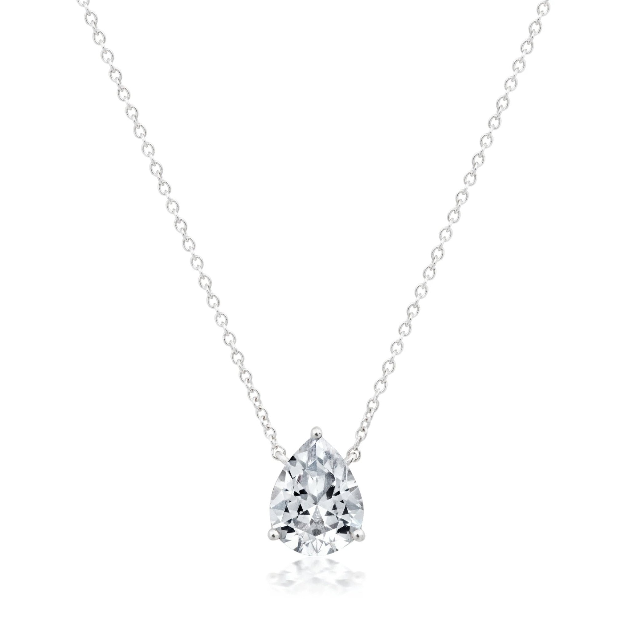Solitaire Pear Necklace Finished in Platinum - CRISLU