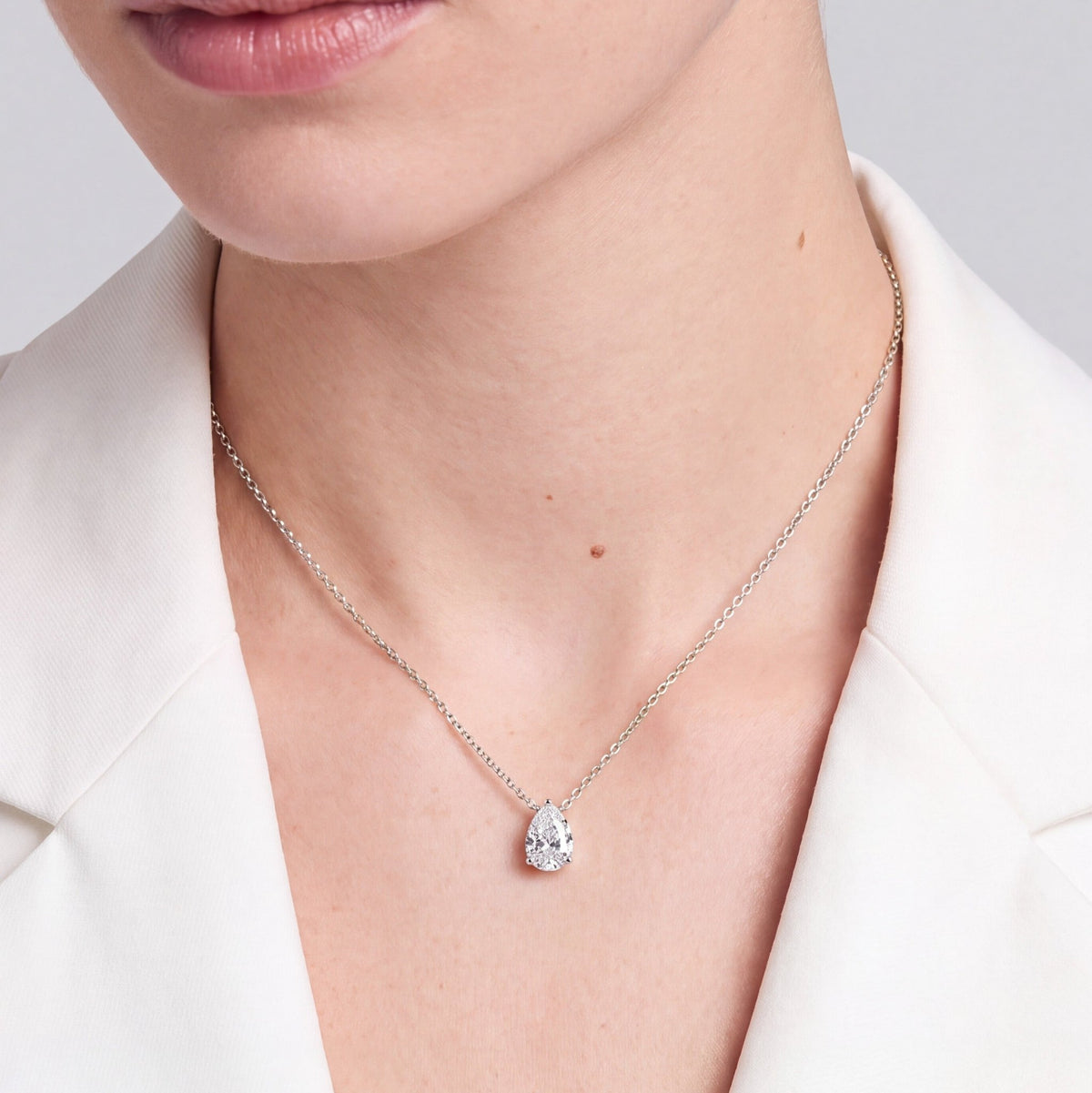 Solitaire Pear Necklace Finished in Platinum - CRISLU