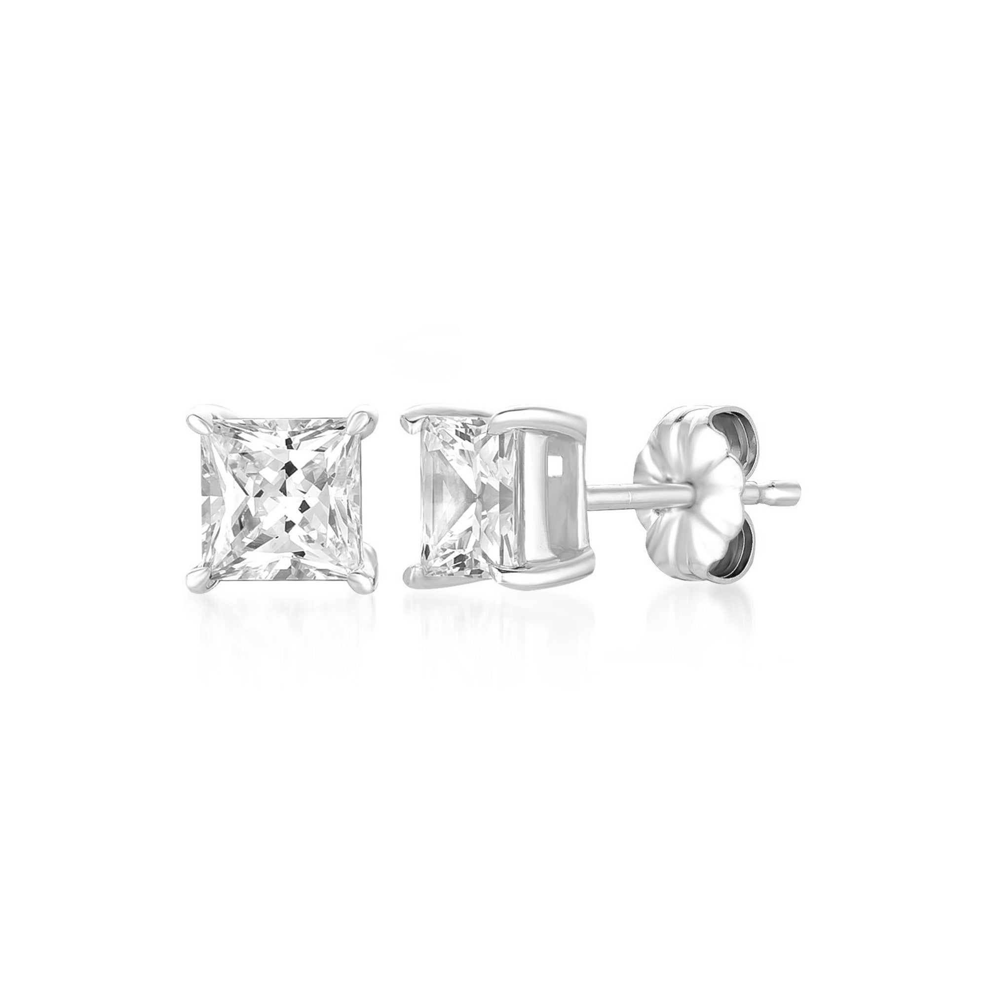 Solitaire Princess Stud Earrings Finished in Platinum - CRISLU
