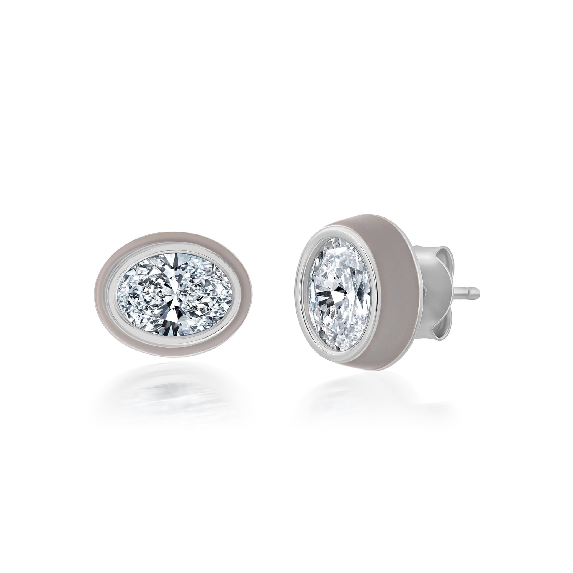 Taupe & Platinum Oval Earrings Finished in Platinum - CRISLU