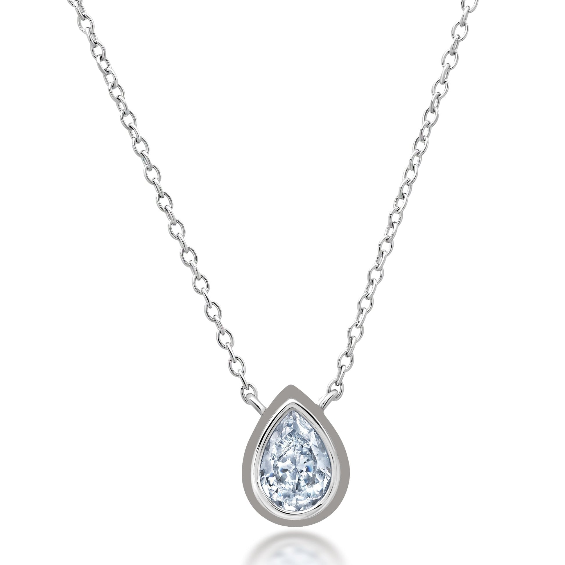 Taupe & Platinum Pear Pendant Necklace Finished in Platinum - CRISLU