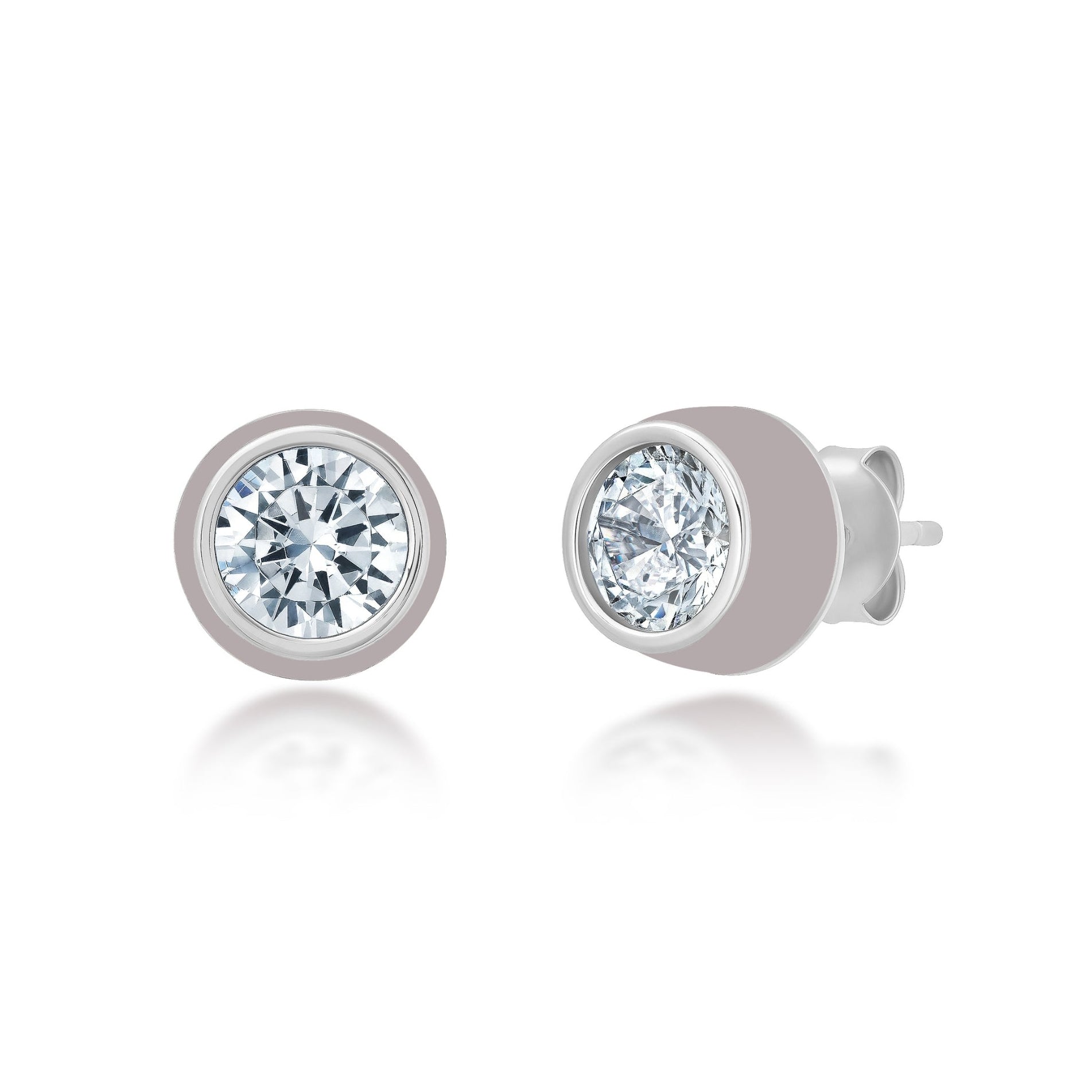 Taupe & Platinum Round Earrings Finished in Platinum - CRISLU