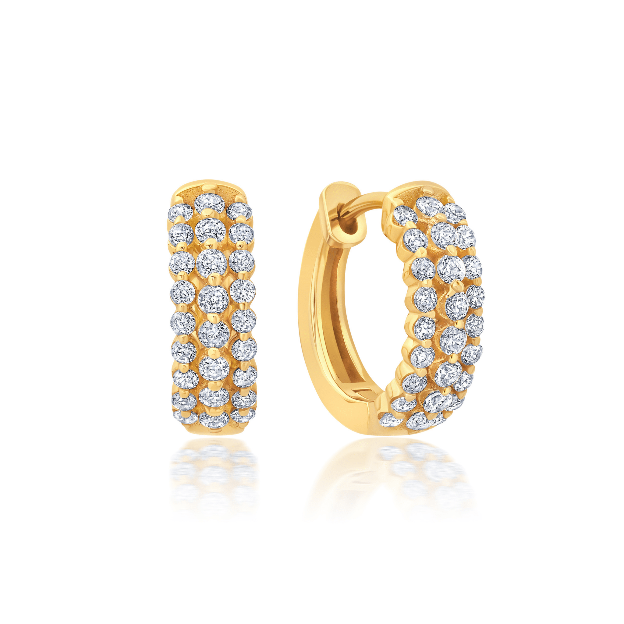 Three Row Huggie Hoops in Gold - CRISLU