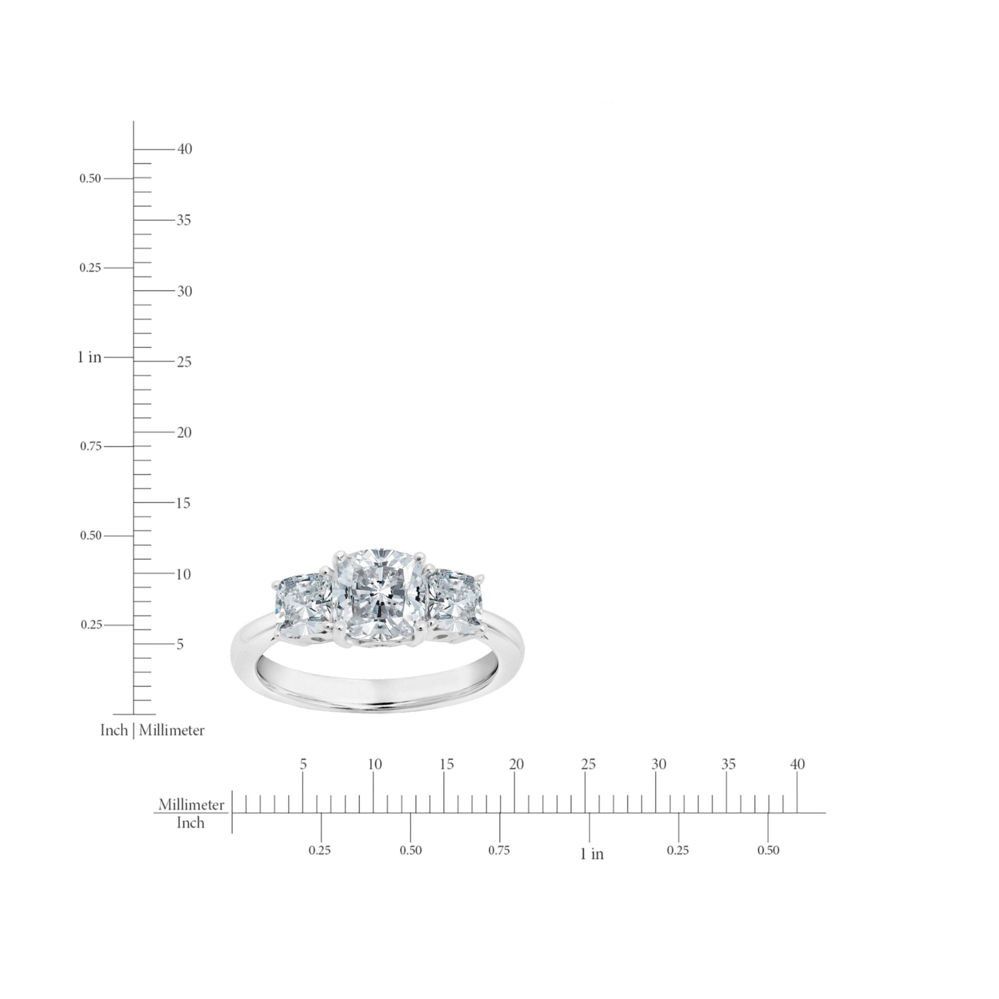 Three Stone Cushion Cut Ring Finished in Platinum - CRISLU