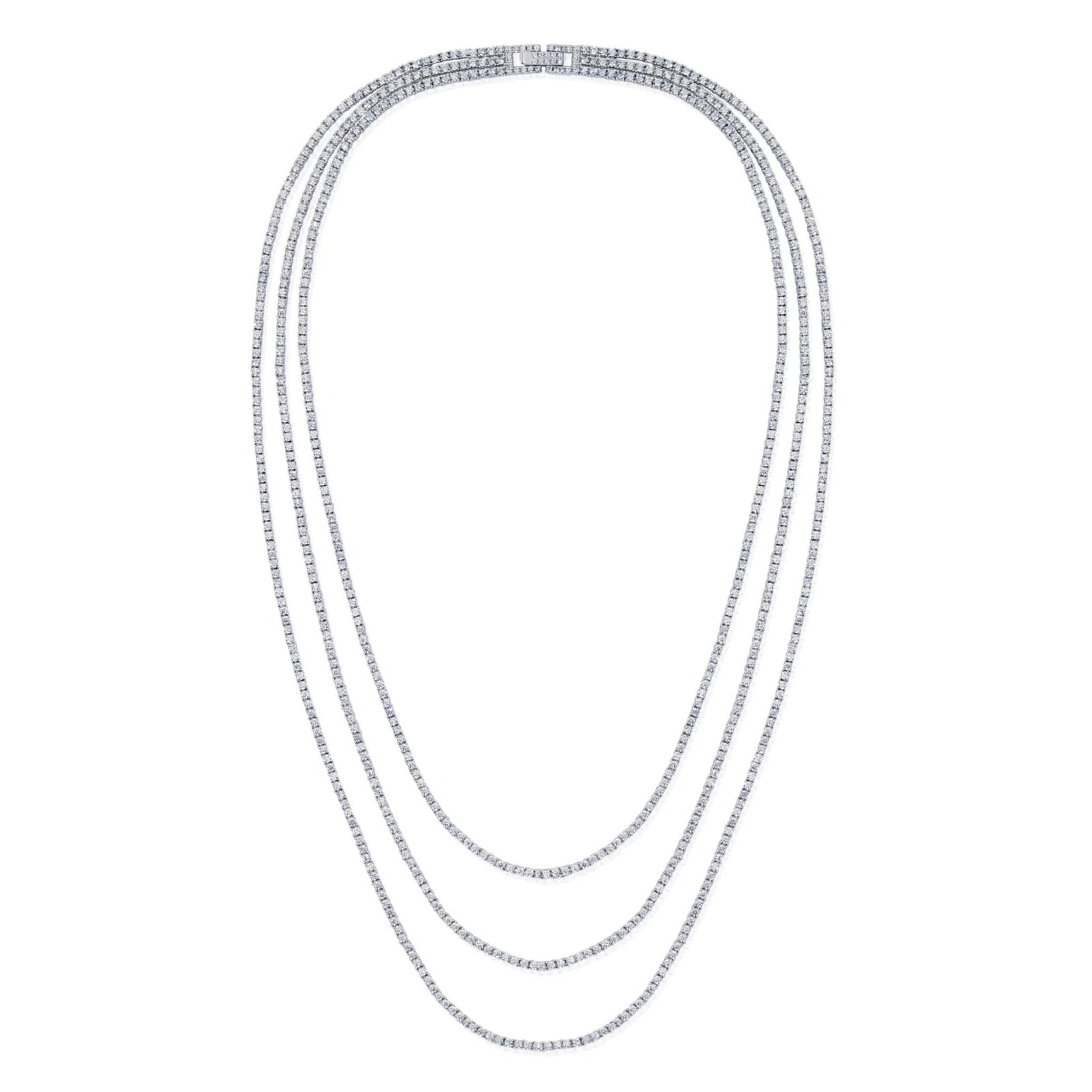 Triple Row Tennis Necklace With Round Cut Stones - CRISLU