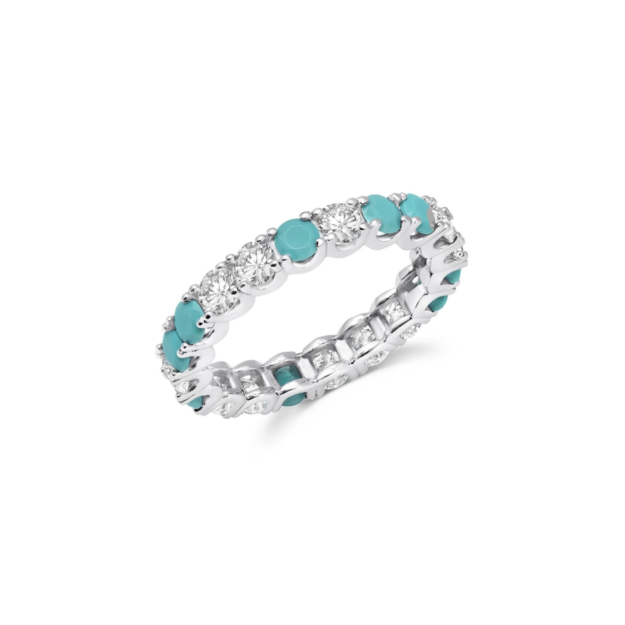 Turquoise & Flawless Cubic Zirconia Eternity Band In Pure Platinum - CRISLU