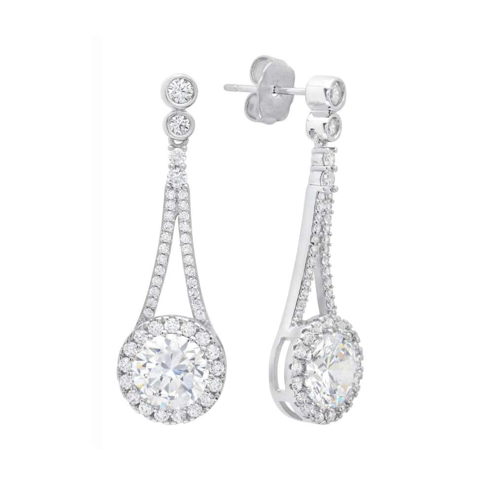 Two Row Cluster Drop Earrings in Platinum - CRISLU