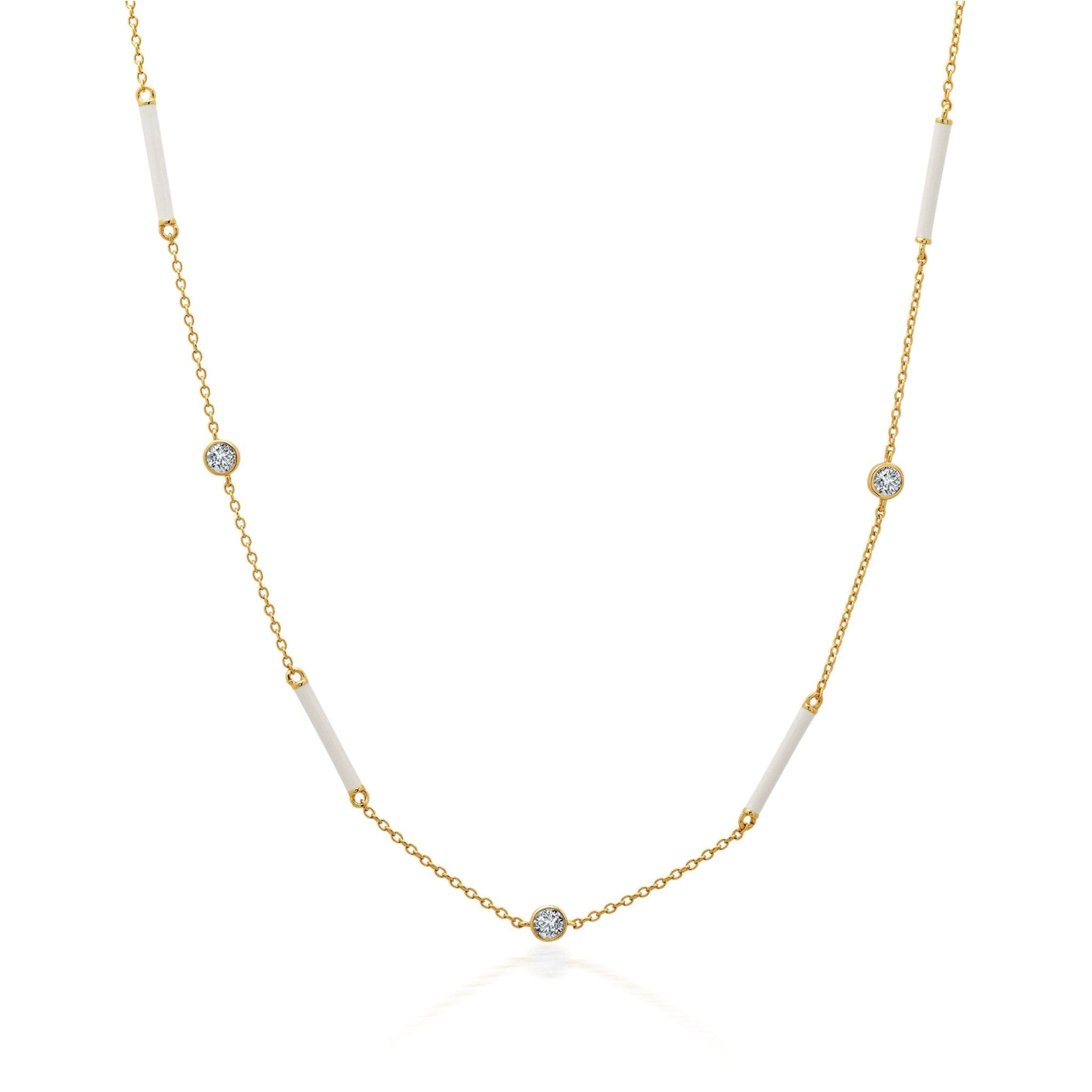 White Enamel 16" Station Necklace Finished in Gold - CRISLU