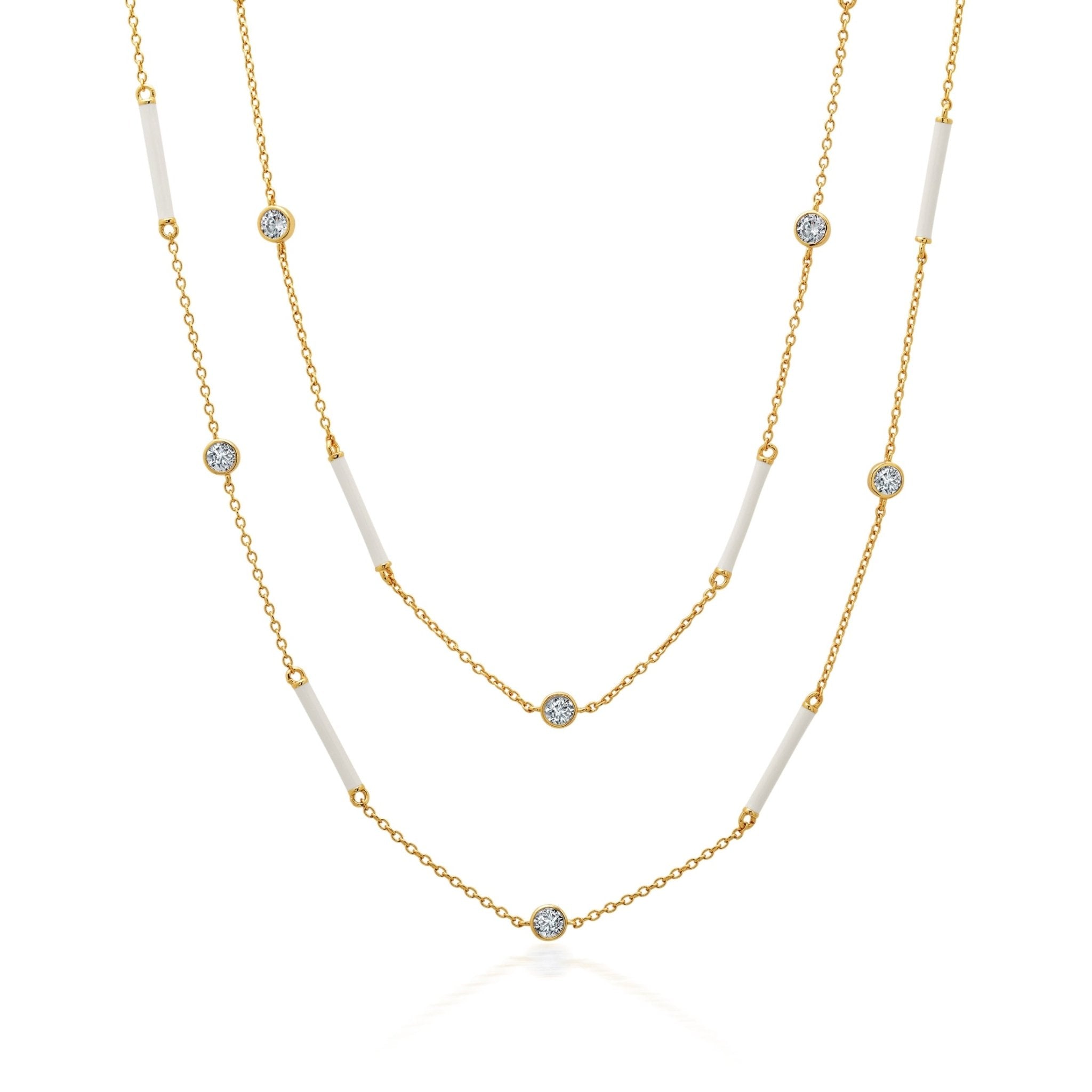 White Enamel 36" Station Necklace Finished in Gold - CRISLU