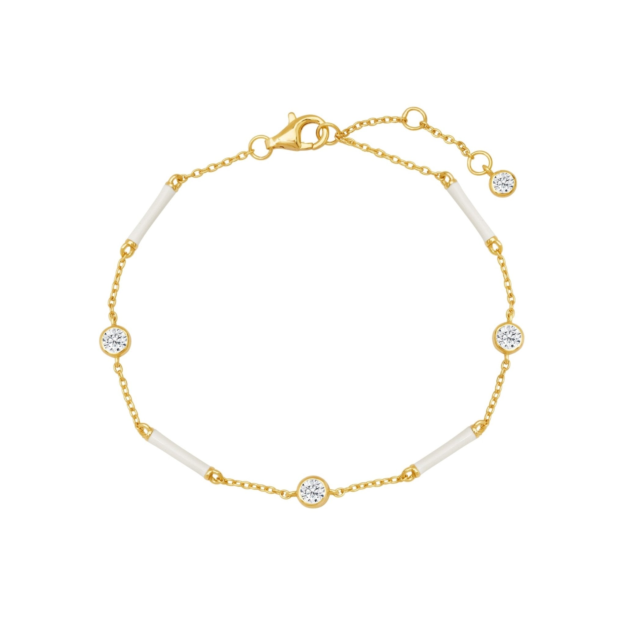 White Enamel Station Bracelet Finished in Gold - CRISLU