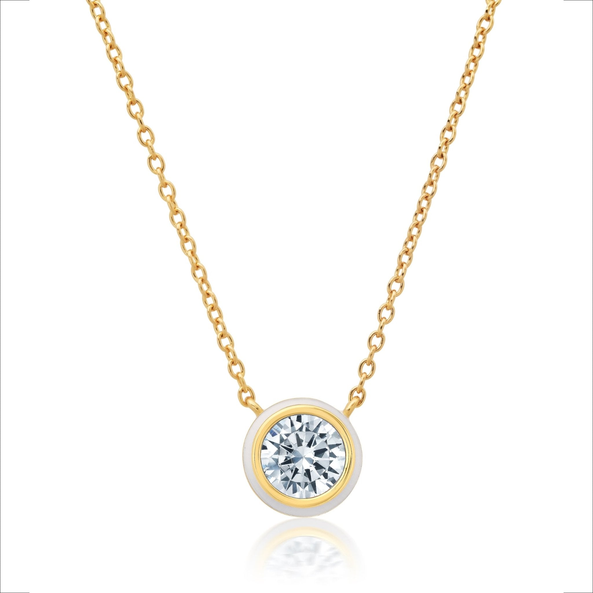White & Gold Round Pendant Necklace Finished in Gold - CRISLU