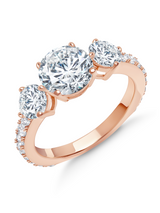 Three Stone Round Cut Ring Set Finished in 18kt Rose Gold