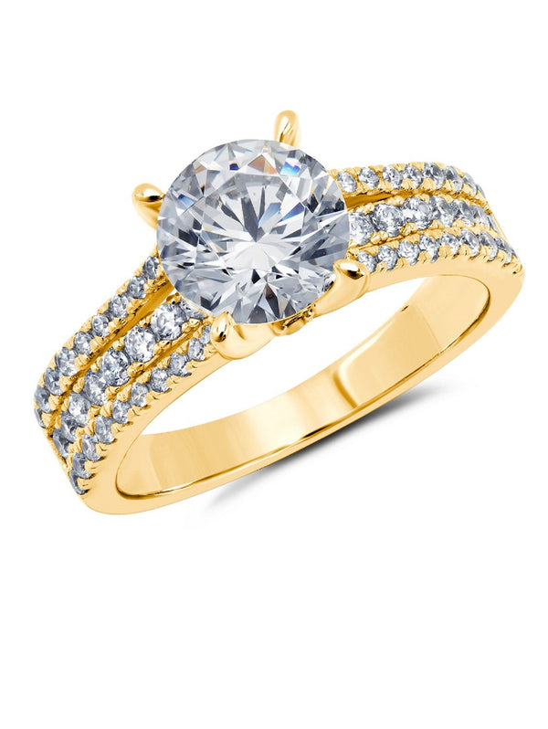 3 Band Solitaire Brilliant Cut Ring Finished in 18kt Yellow Gold - CRISLU