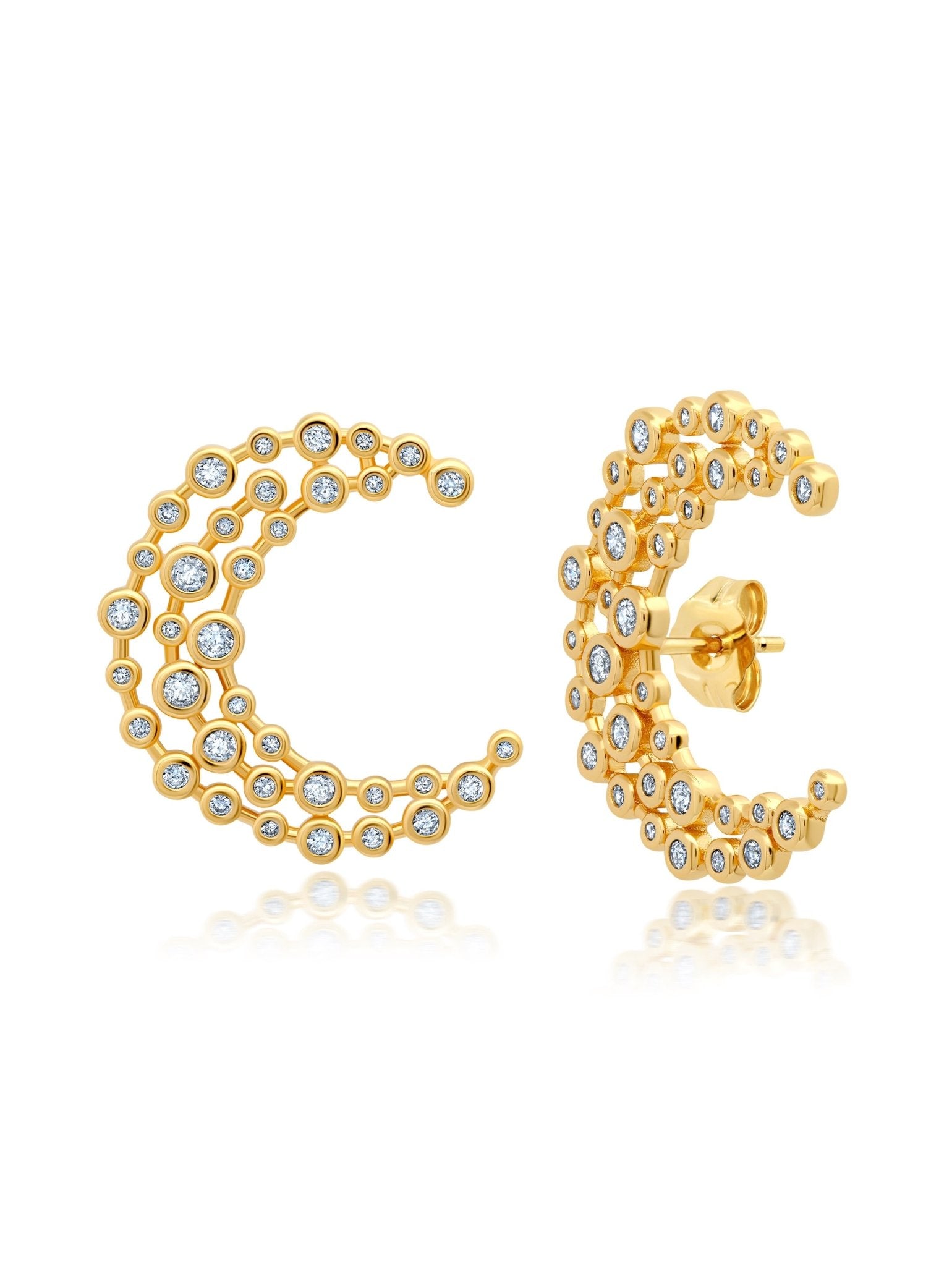 3 Row Bezel Crescent Moon Earrings - CRISLU