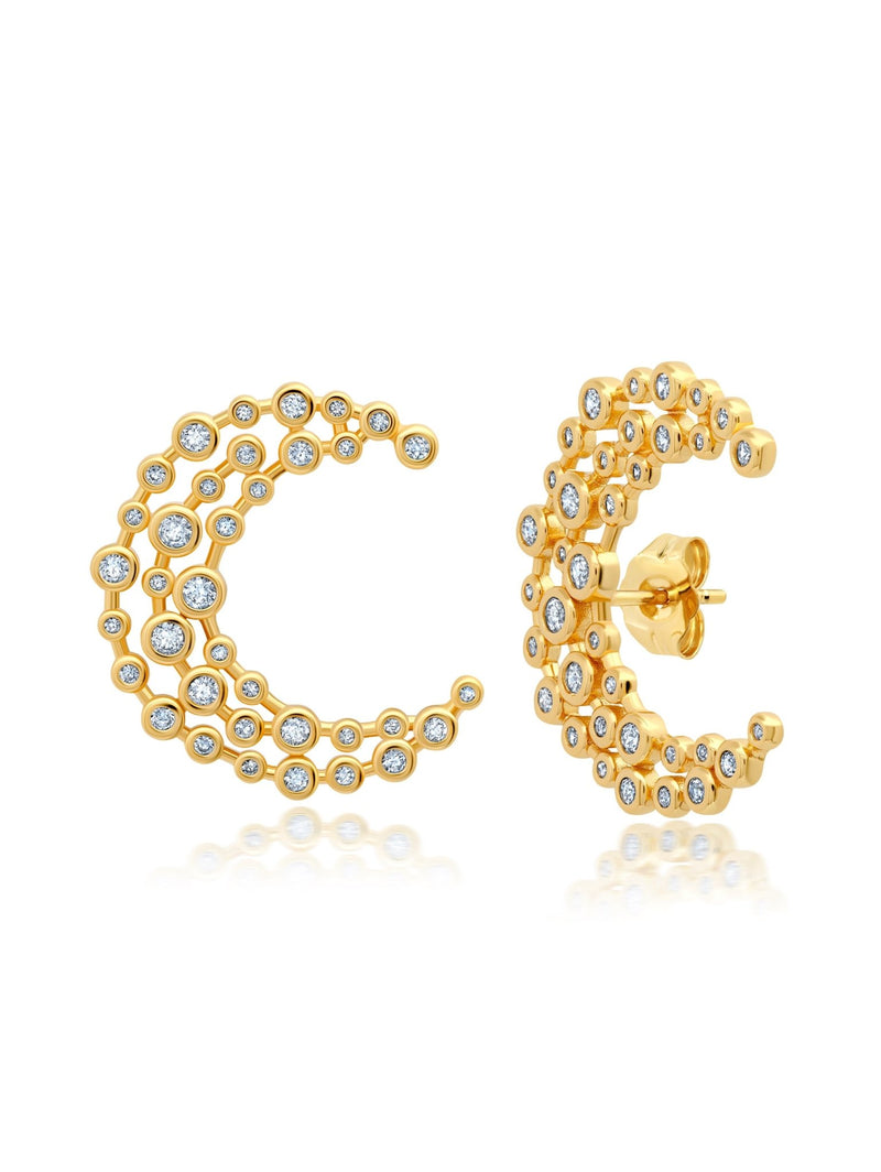3 Row Bezel Crescent Moon Earrings - CRISLU